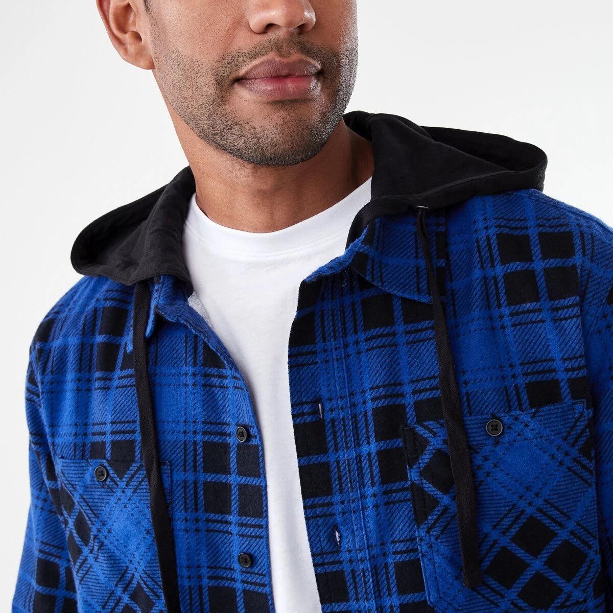 6 Workwear Long Sleeve Hooded Shirt Blu Check, 6 of 7