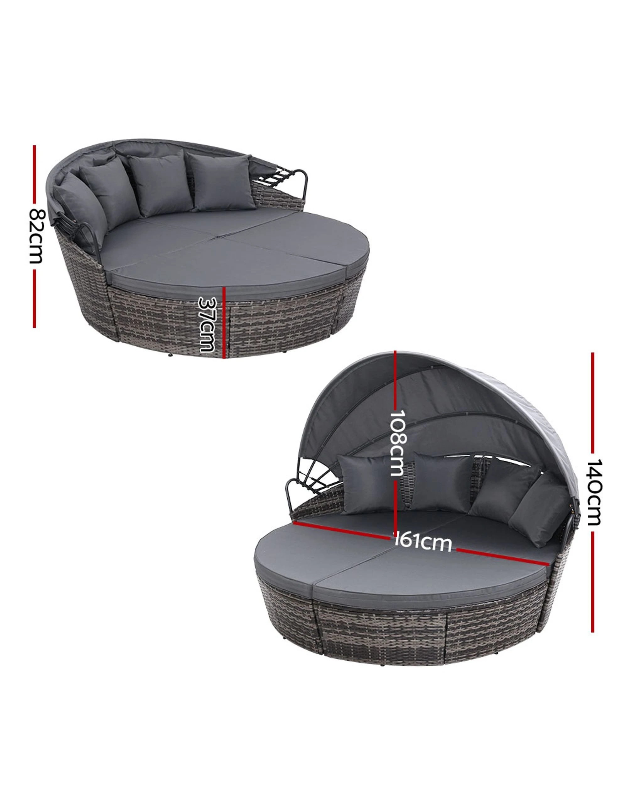 3 Gardeon Sun Lounge Setting Wicker Lounger Day Bed Outdoor Furniture Patio
 - Grey, 3 of 3