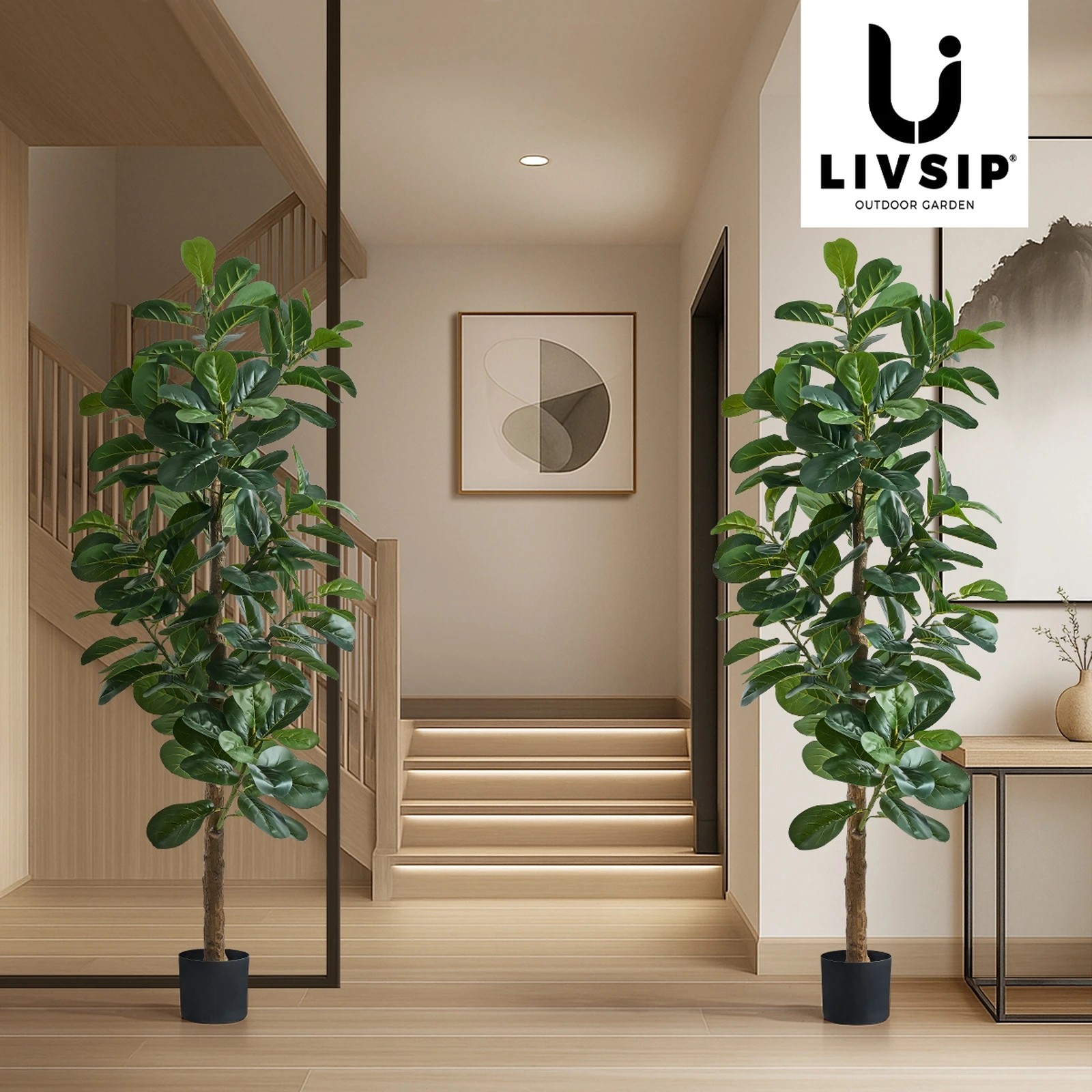 6 Livsip 2x Artificial Fiddle Leaf Fig Tree Lifelike Faux Plant 180cm - Green, 6 of 10