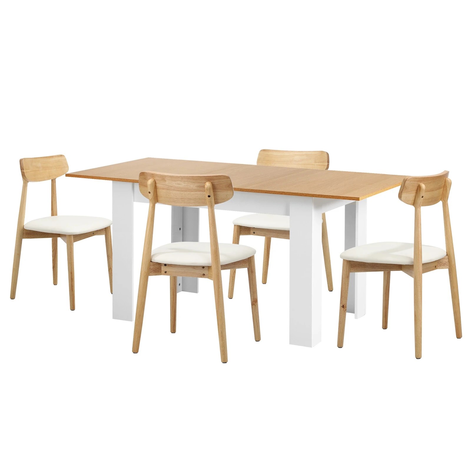 1 Oikiture 160cm Extendable Dining Table with 4x Dining Chairs PU Leather - Multi, 1 of 9