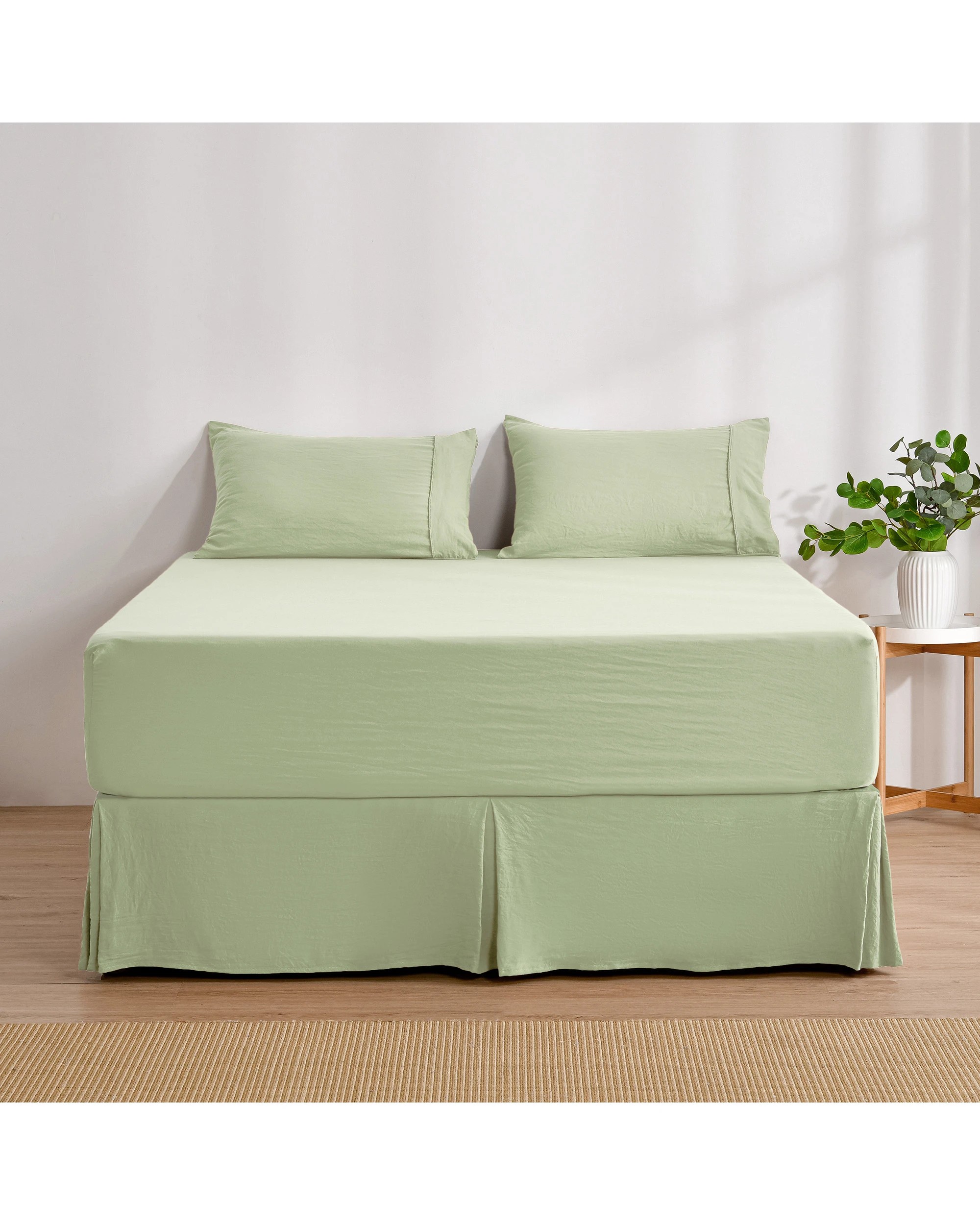 2 Dreamaker Superfine Washed Microfibre Pleated Valance - Queen Bed - Sage Green, 2 of 9