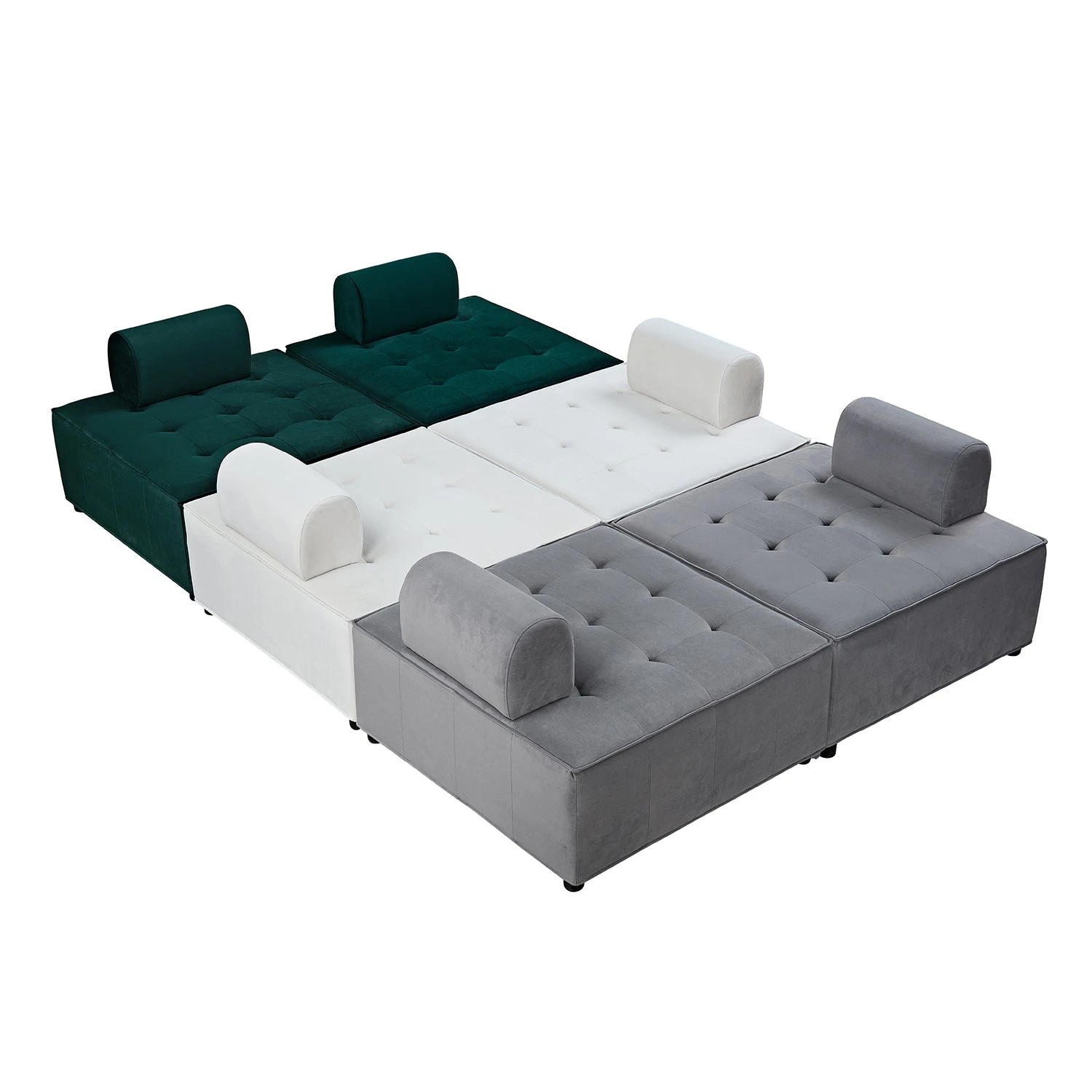 5 Foret 6pc Armless Seat Modular Extension Ottoman Couch Velvet Sofa Light Grey, 5 of 9