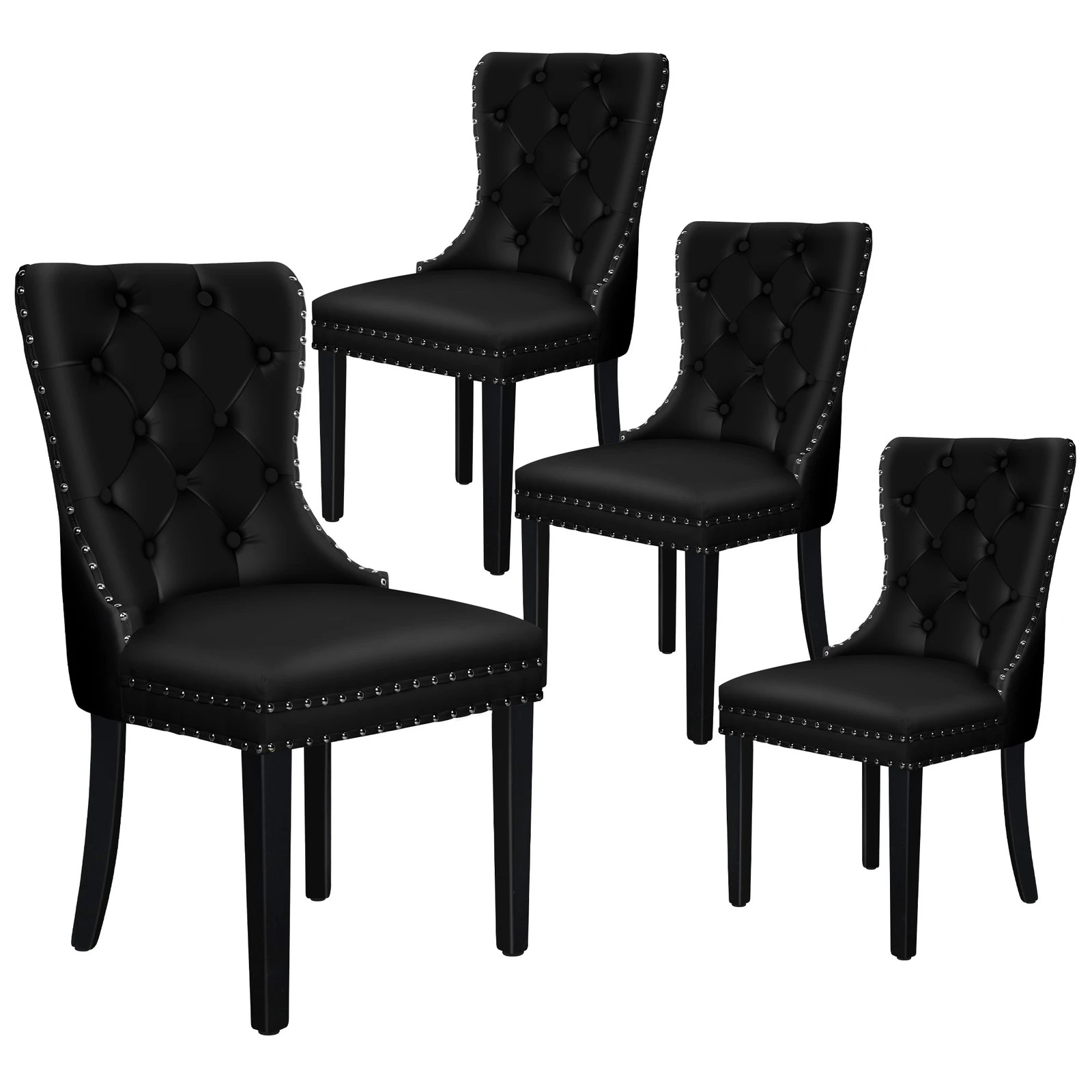 1 Alfordson 4x Dining Chairs Kitchen Lounge Padded Diamond Tufted PU Leather - Black, 1 of 4
