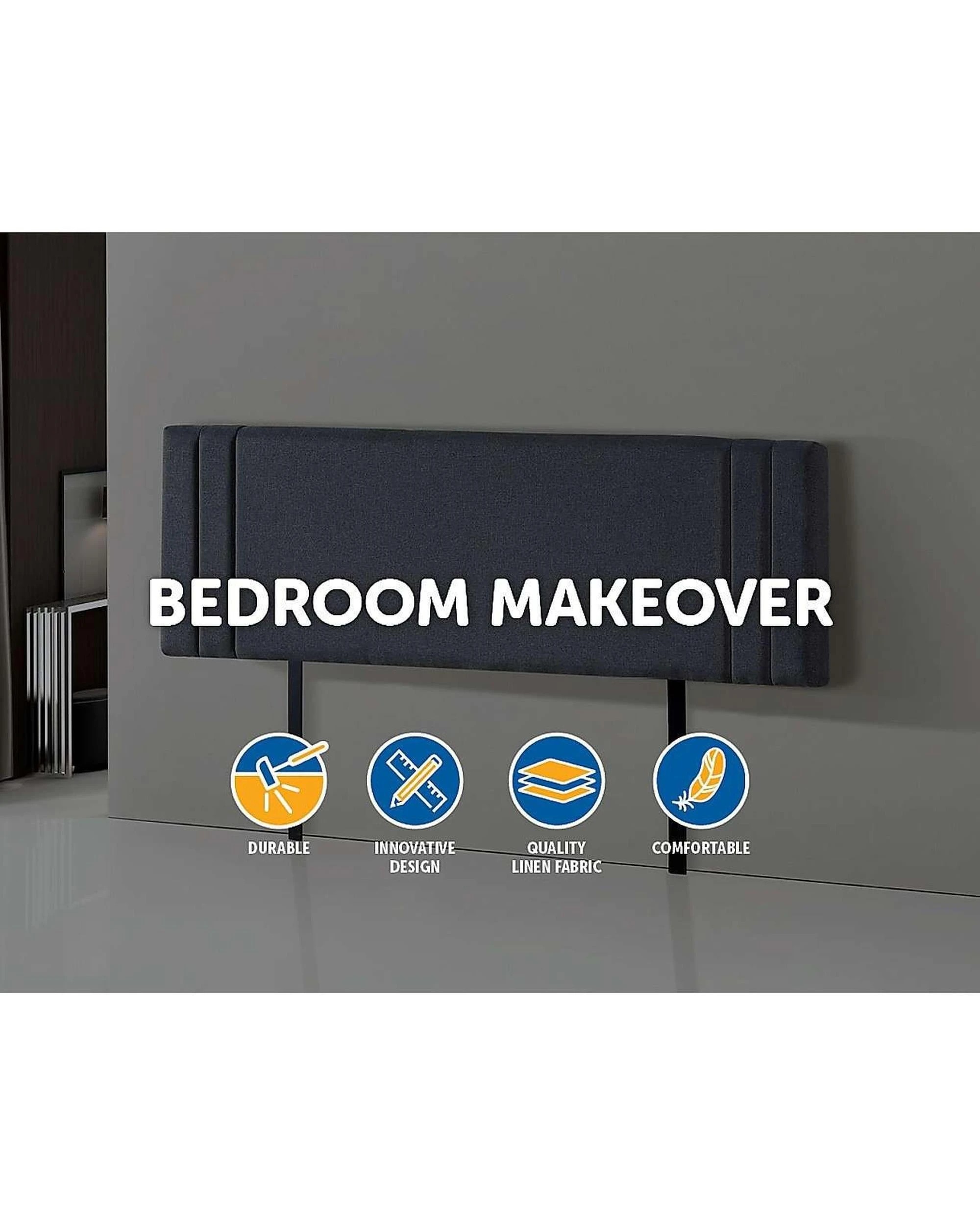 3 Palermo Designer Stitched Linen Headboard — Adjustable Legs, Beige or Grey
 - grey, 3 of 3