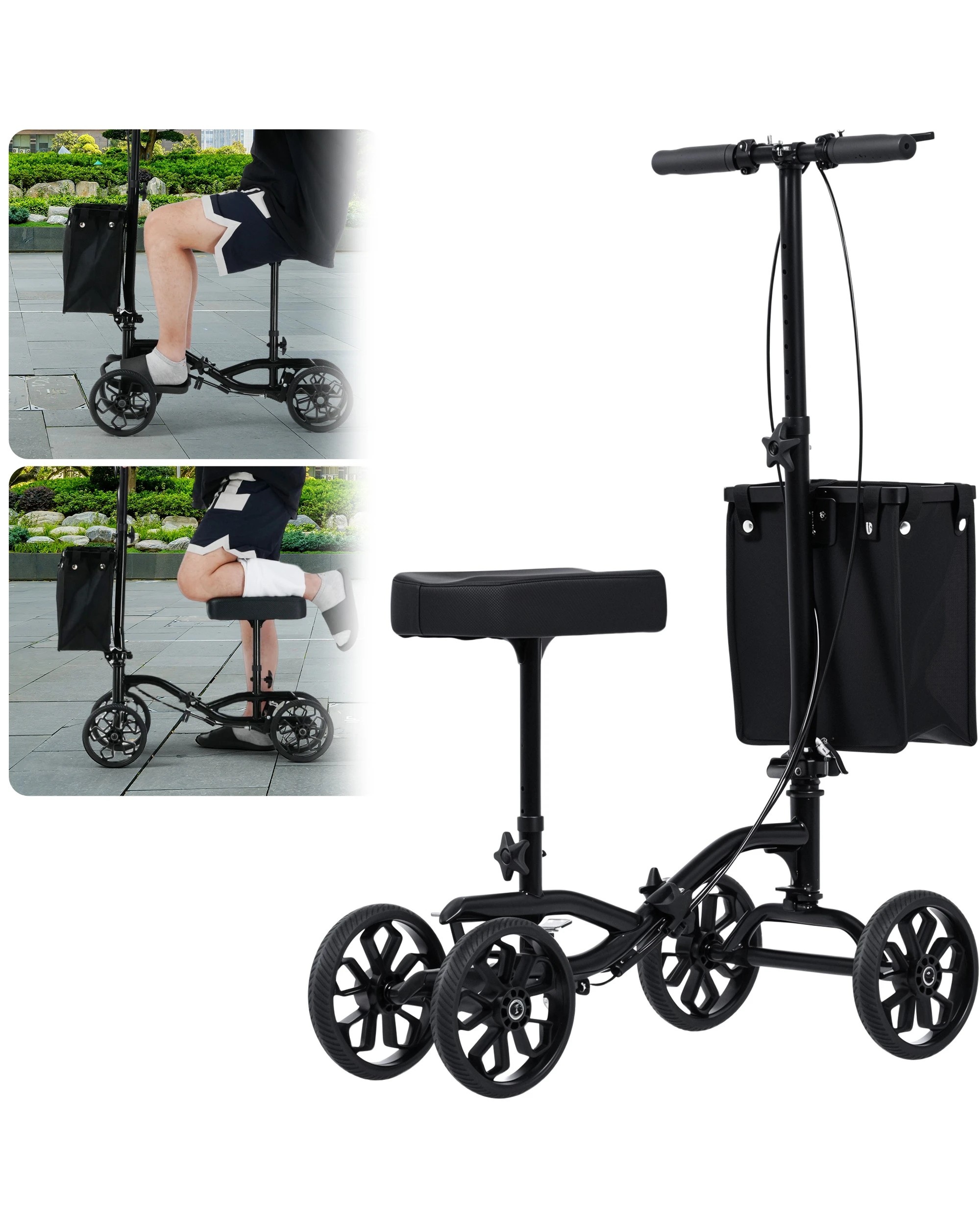 2 Advwin Knee Walker with 10" Rubber Tires - Black, 2 of 8