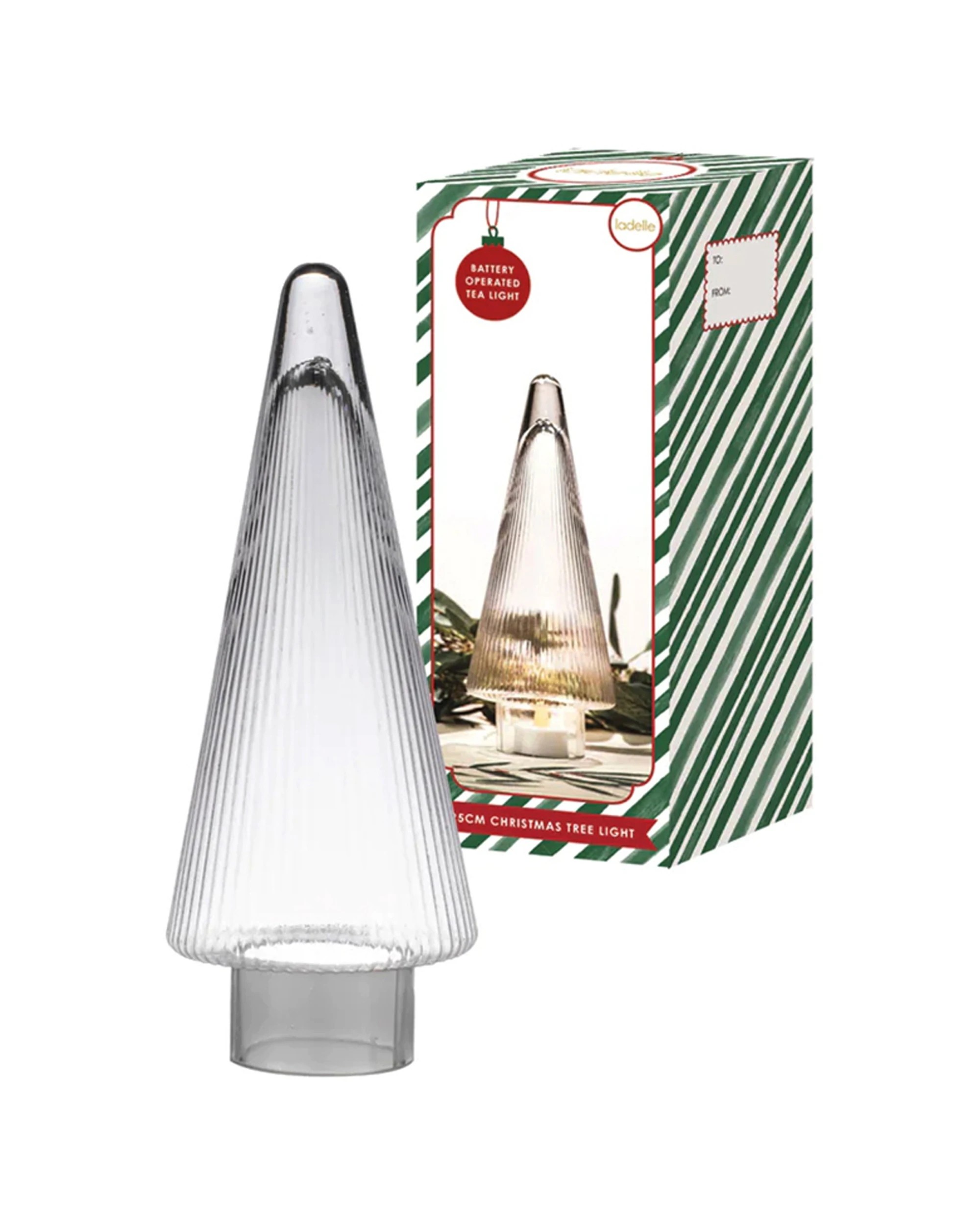 2 Ladelle Twinkle Christmas Tree Glass Tealight Decorative Table Ornament 30x12x12cm - Clear, 2 of 3