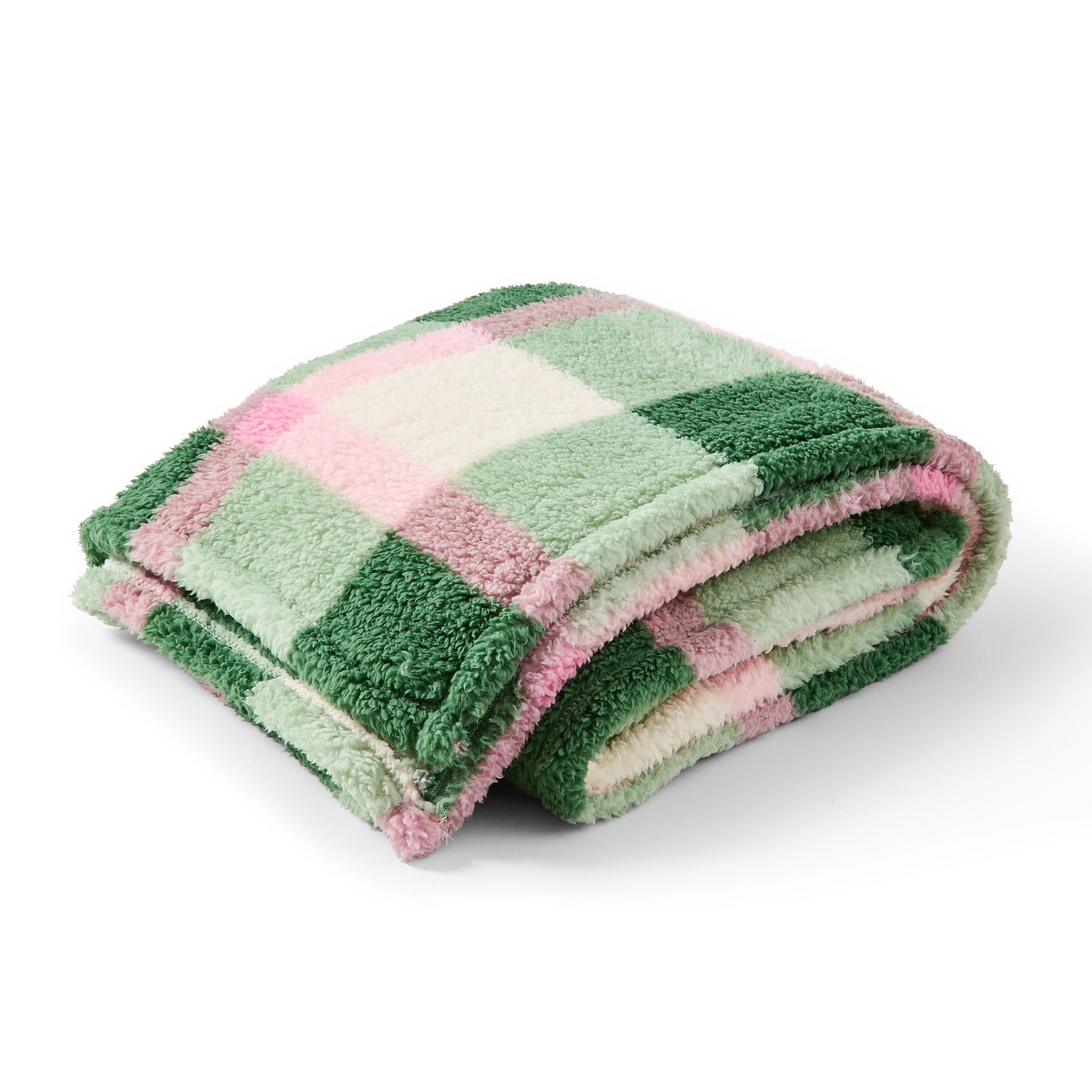 3 Check Teddy Fleece Throw - Pink and Green, 3 of 6