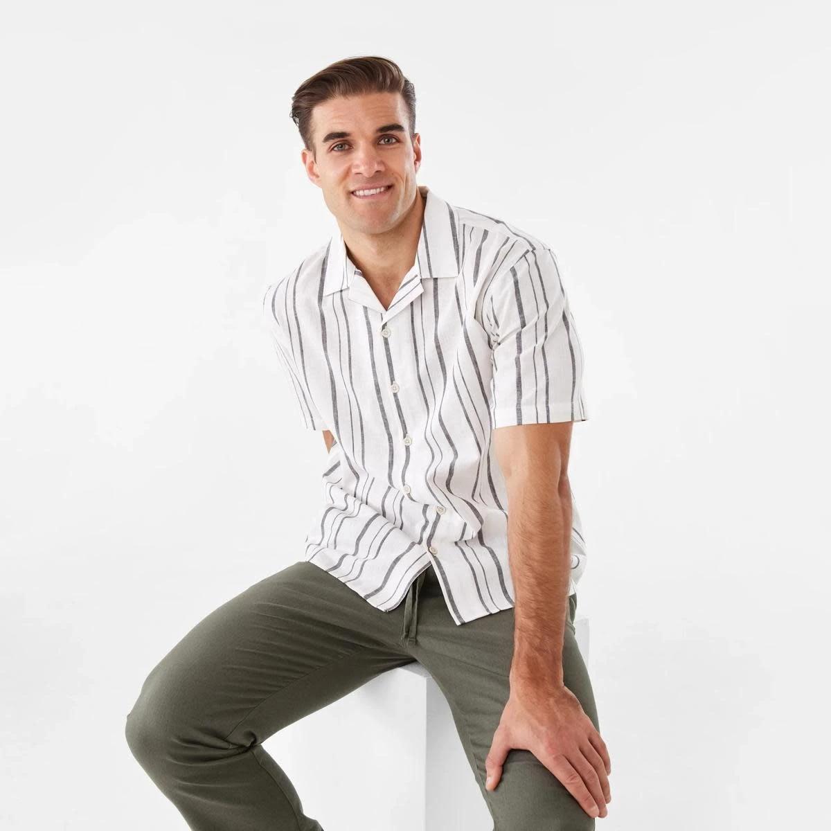 9 Short Sleeve Cotton Linen Stripe Shirt LINEN STRIPE, 9 of 9