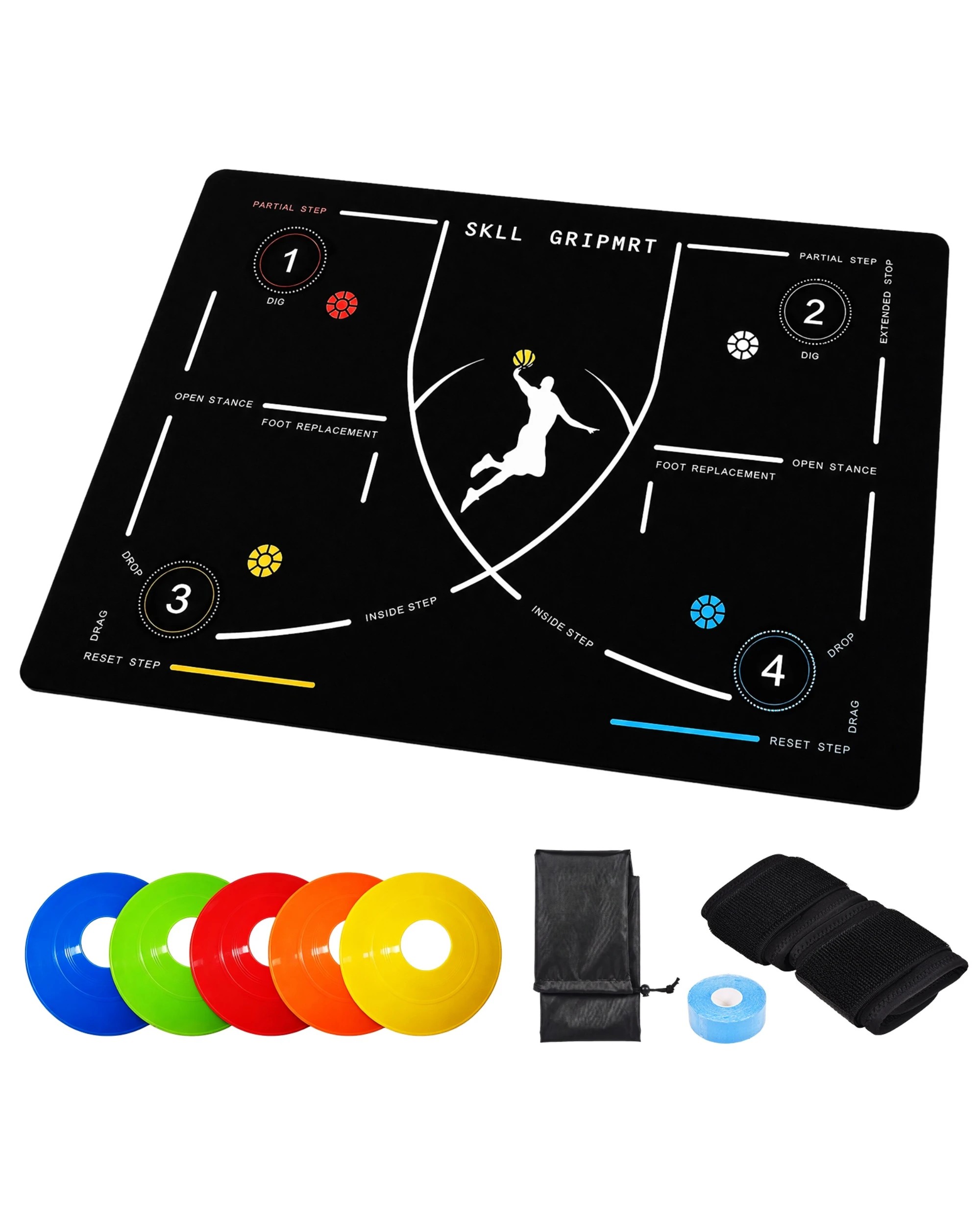 1 Advwin Portable Basketball Footwork Training Mat Set - Black, 1 of 5