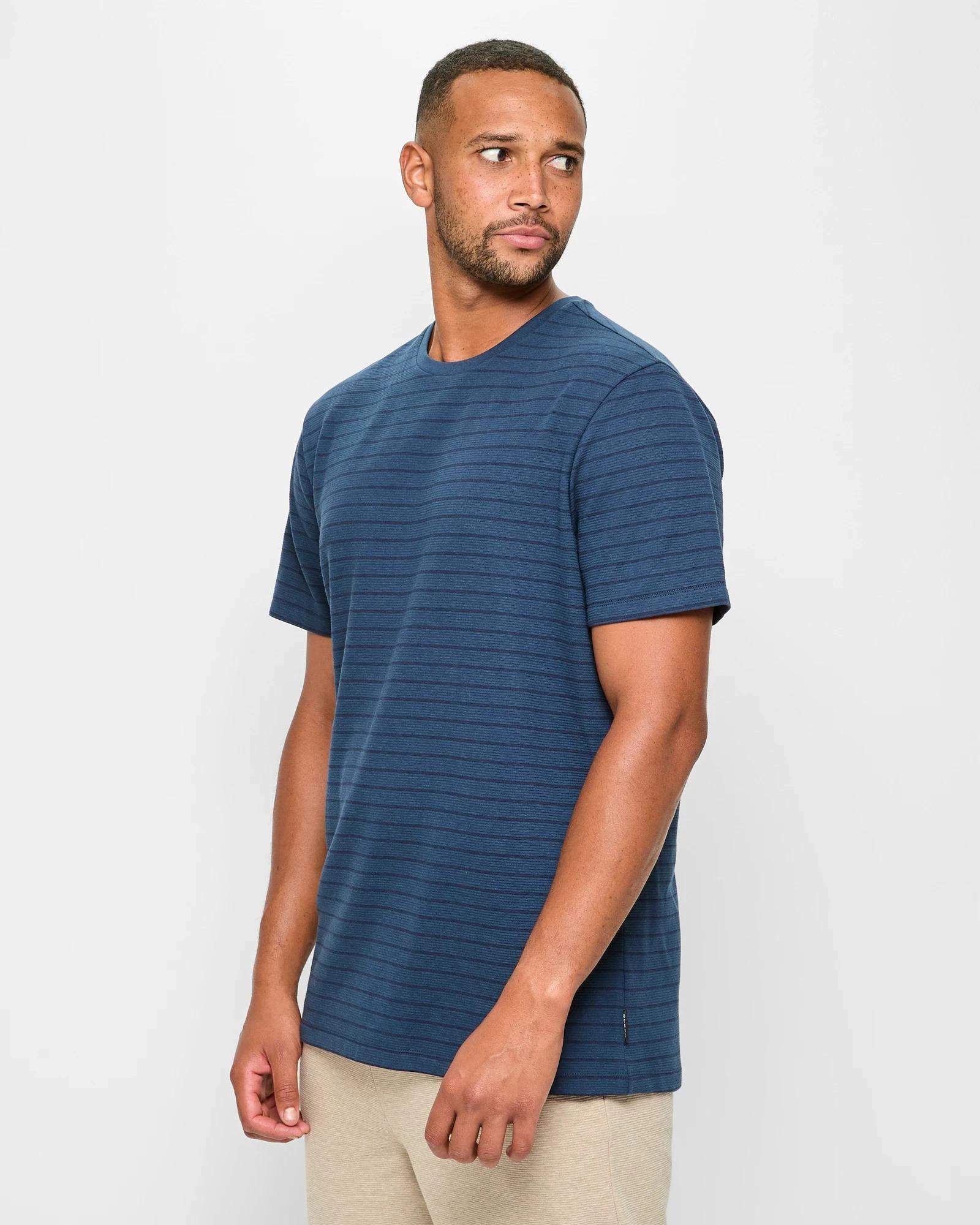 3 Maxx Australian Cotton Blend Textured Sleep T-Shirt NAVY STRIPE, 3 of 5