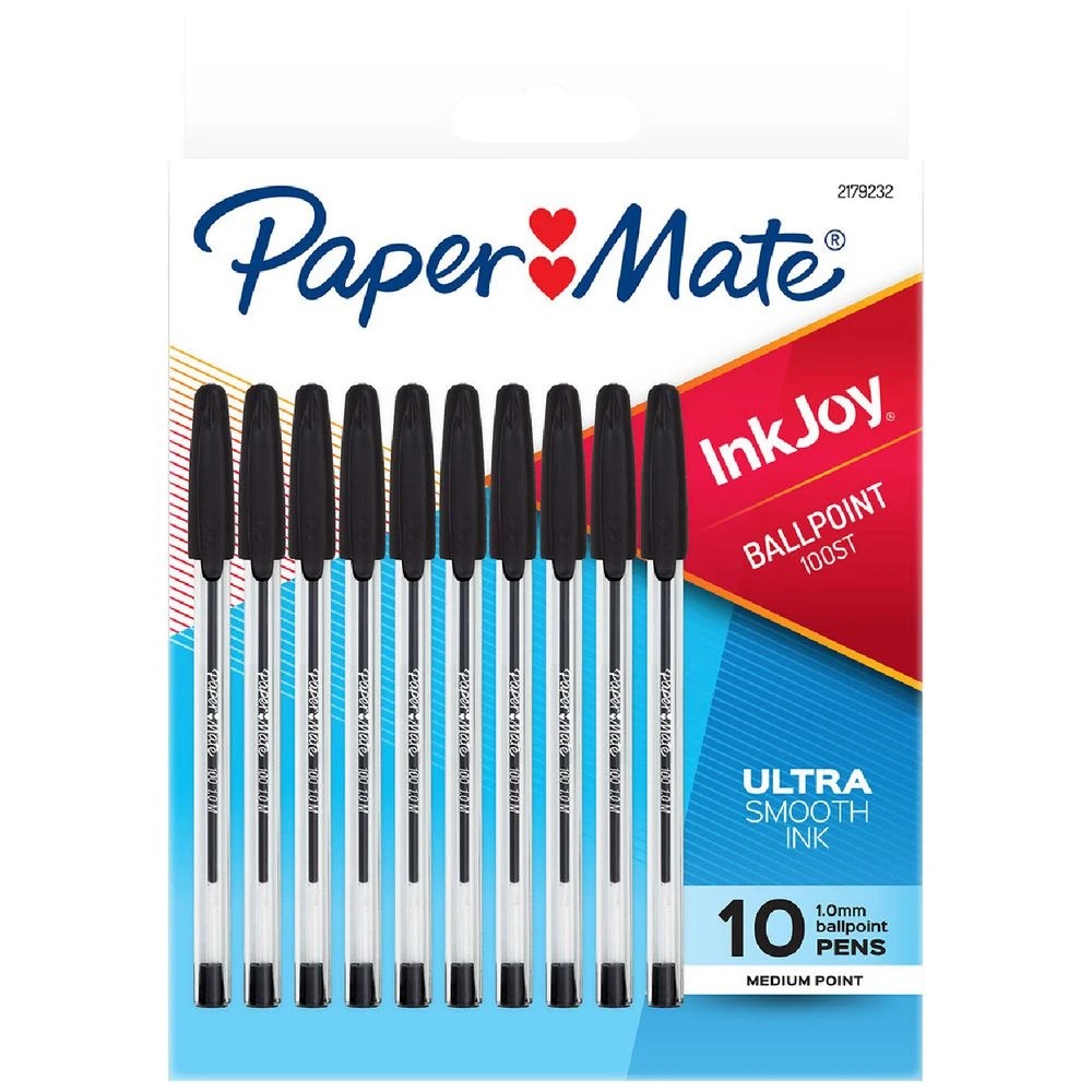 1 Paper Mate InkJoy 100 Ballpoint Pens Black 10 Pack, 1 of 4