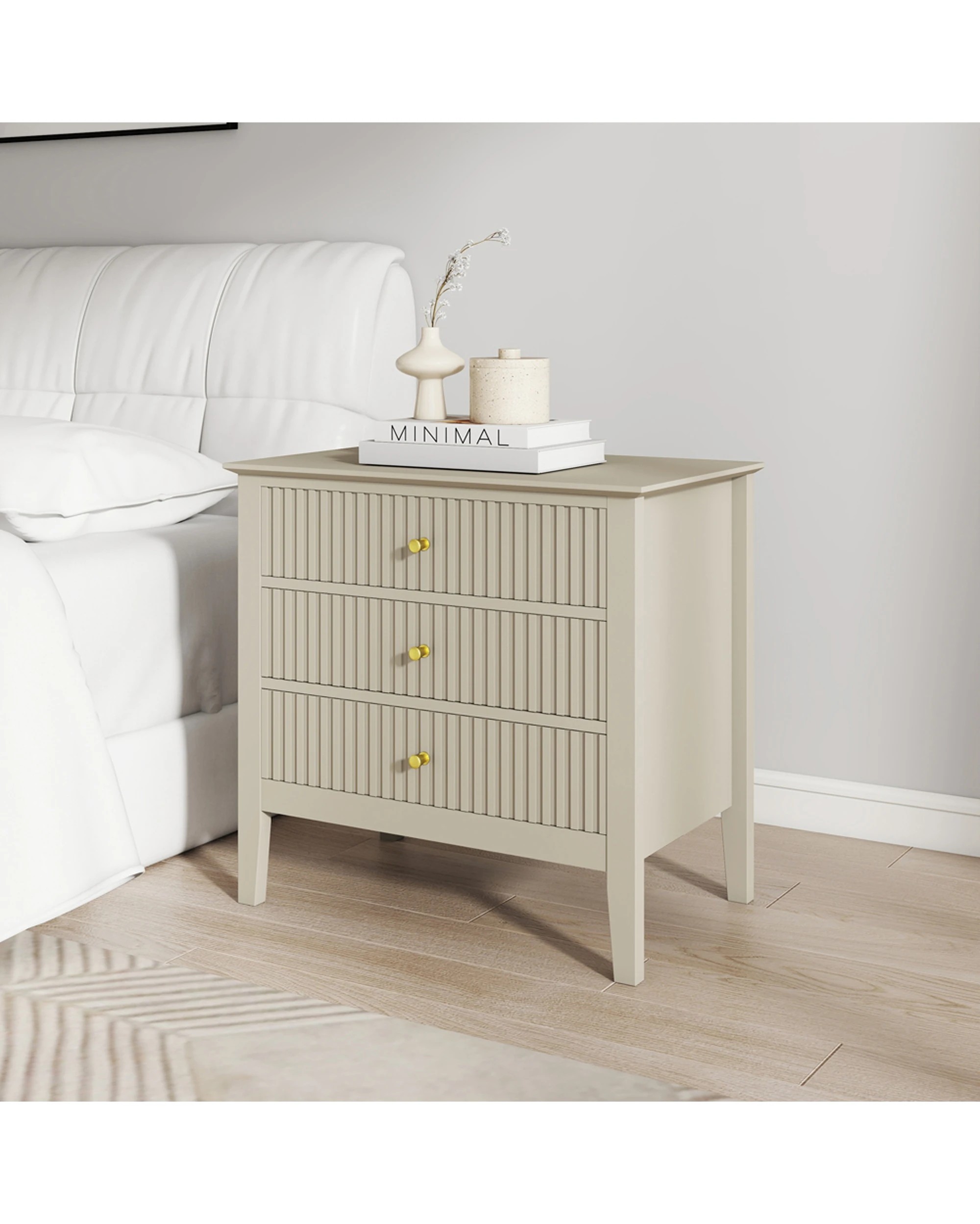 7 Alpine Bay Zara Fluted Wide 3 Drawer Bedside Table Stone - Beige, 7 of 8