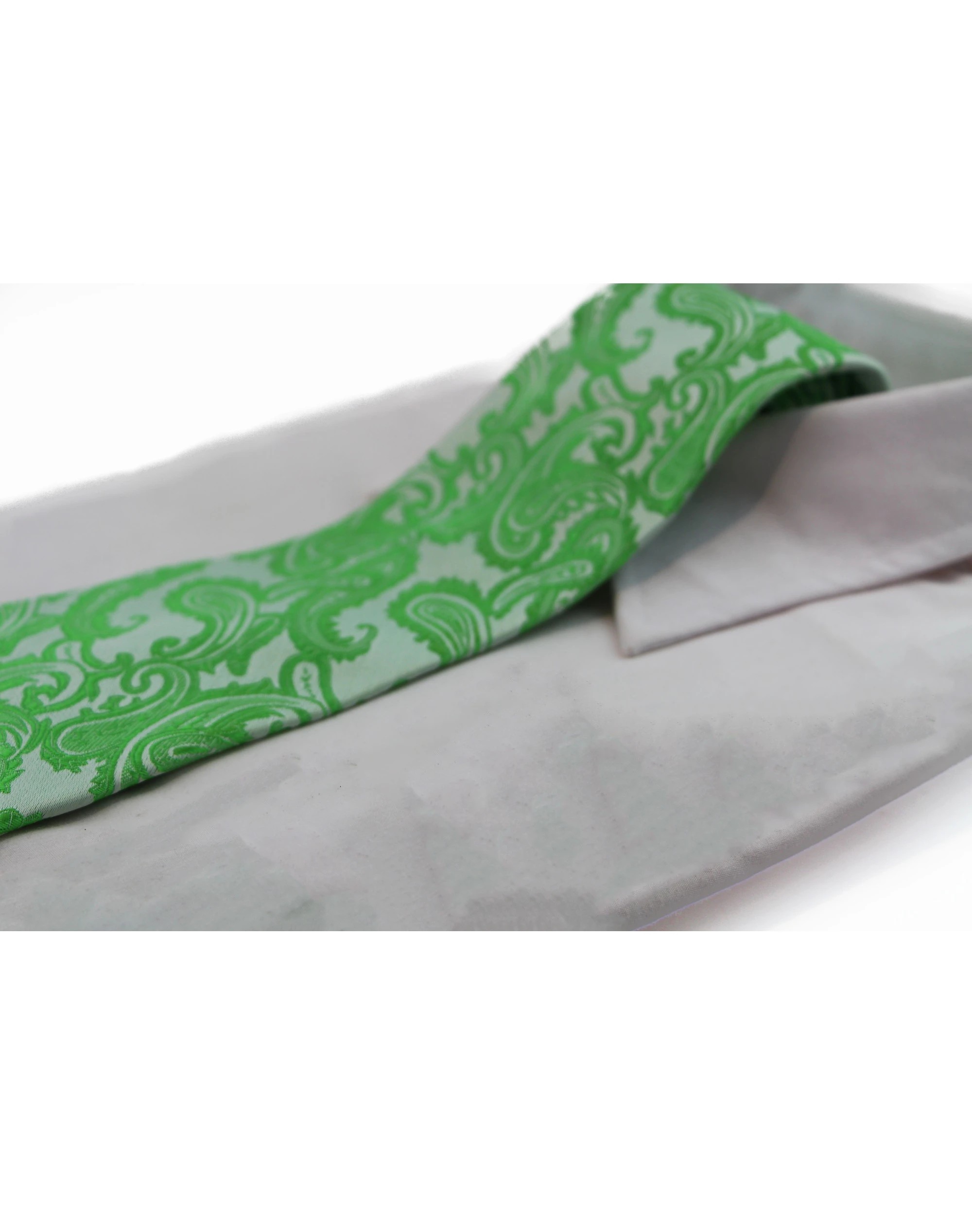 1 Zasel Mens Lime Green Paisley Patterned Neck Tie, 1 of 2