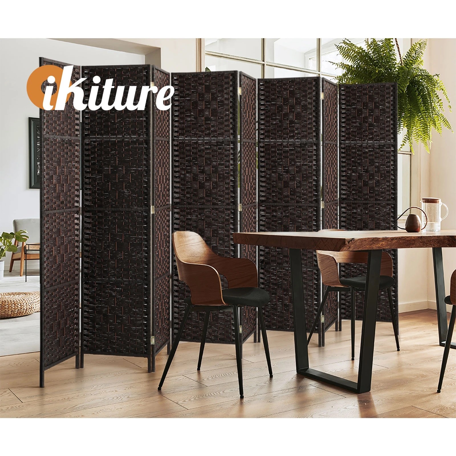 6 Oikiture 8 Panels Room Divider - Brown, 6 of 10
