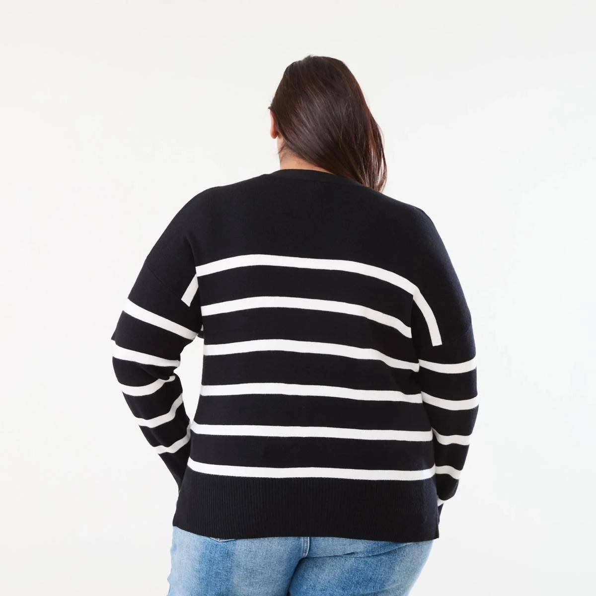3 Curve Stripe Cardigan BLACK AND WHITE STRIPE, 3 of 5