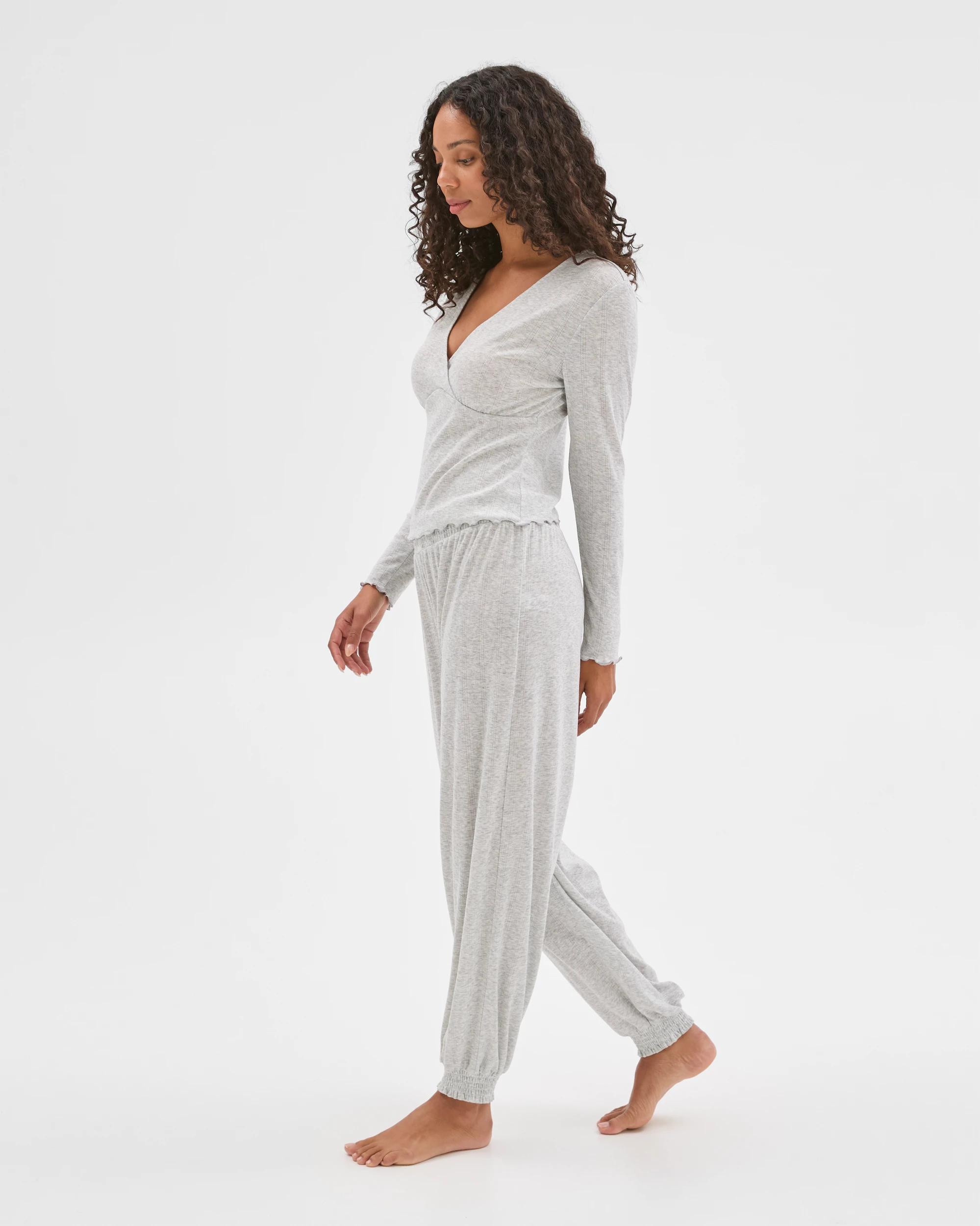 4 Target Woman Pointelle Long Sleeve Wrap Sleep Top GREY MARLE, 4 of 7
