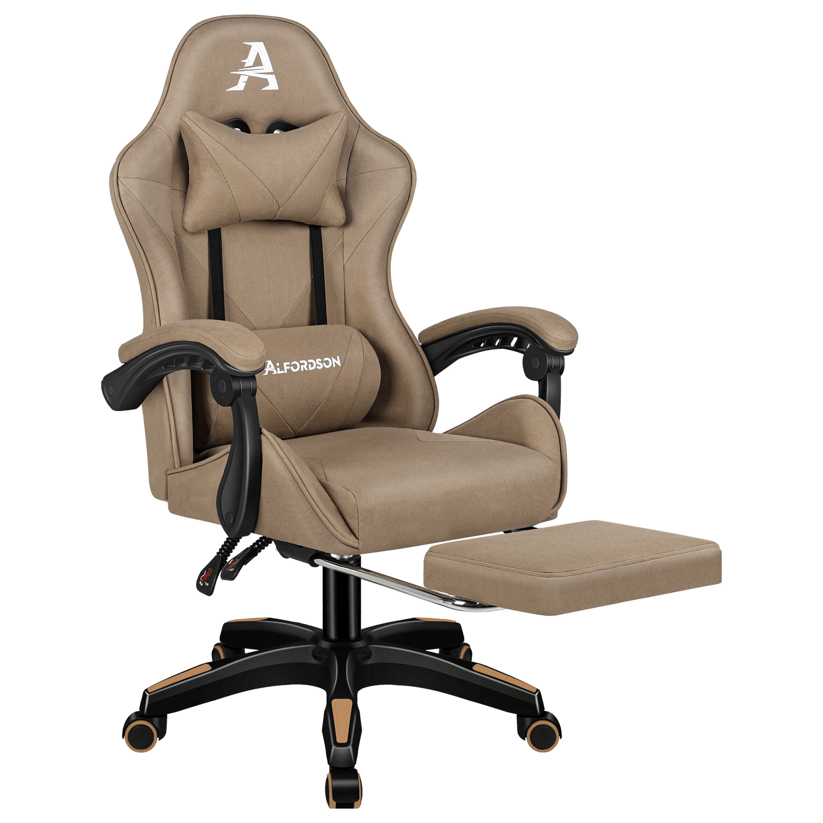 1 Alfordson Gaming Office Chair Massage Computer Footrest Seat Leathaire - Khaki, 1 of 10