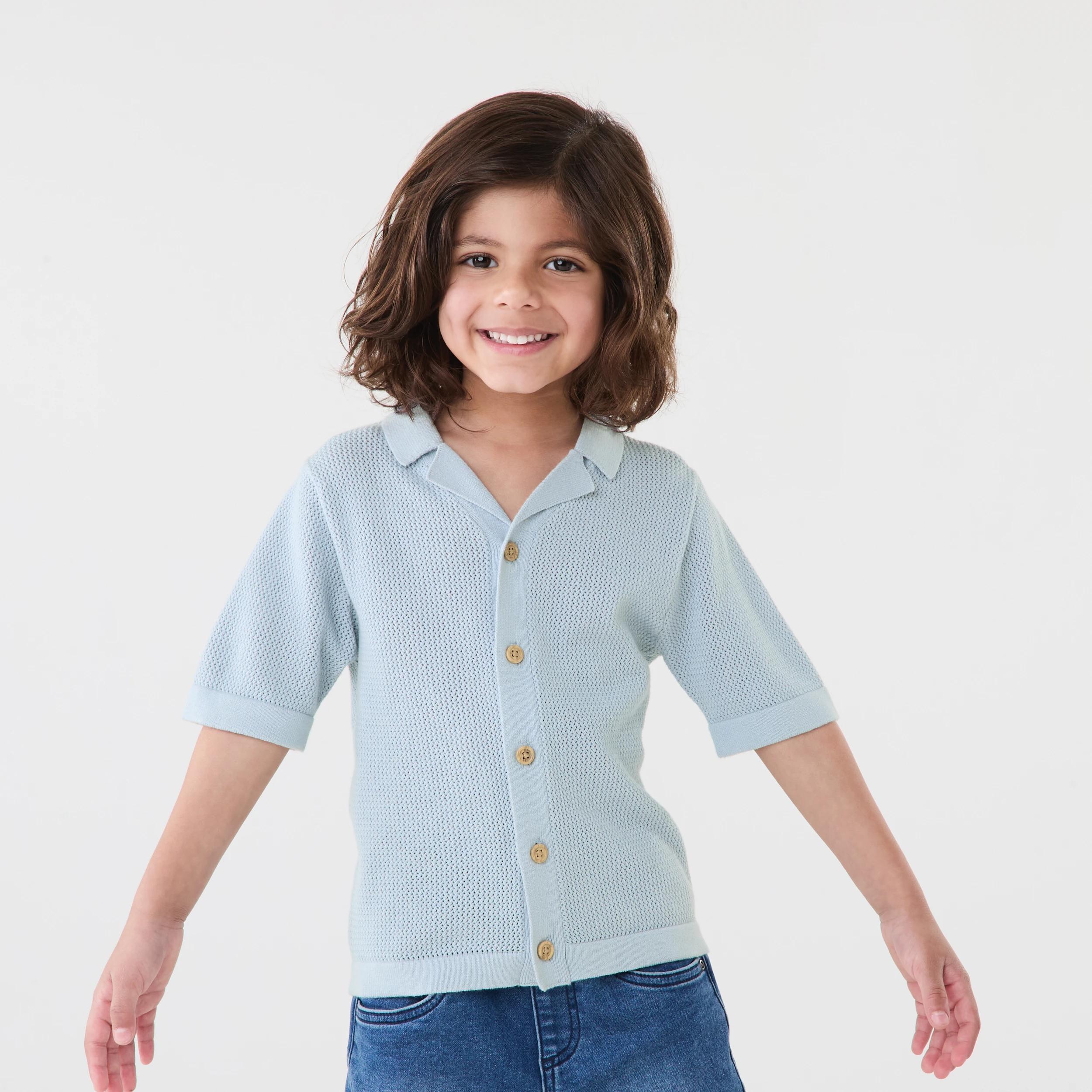 1 Short Sleeve Knit Shirt Blue Mist, 1 of 8