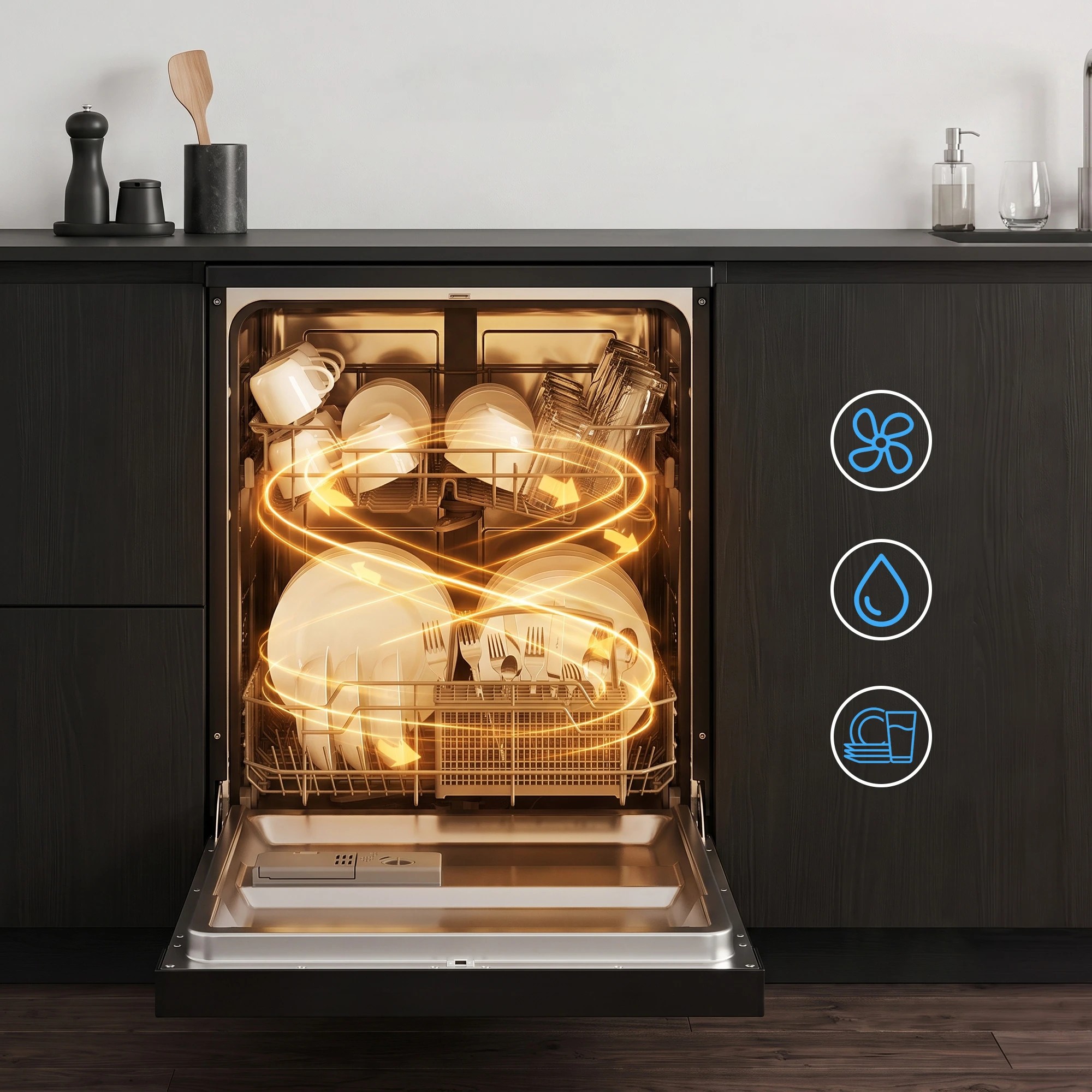 7 Devanti 12 Place Settings Dishwasher 55cm Freestanding Benchtop Built-In - Black, 7 of 10