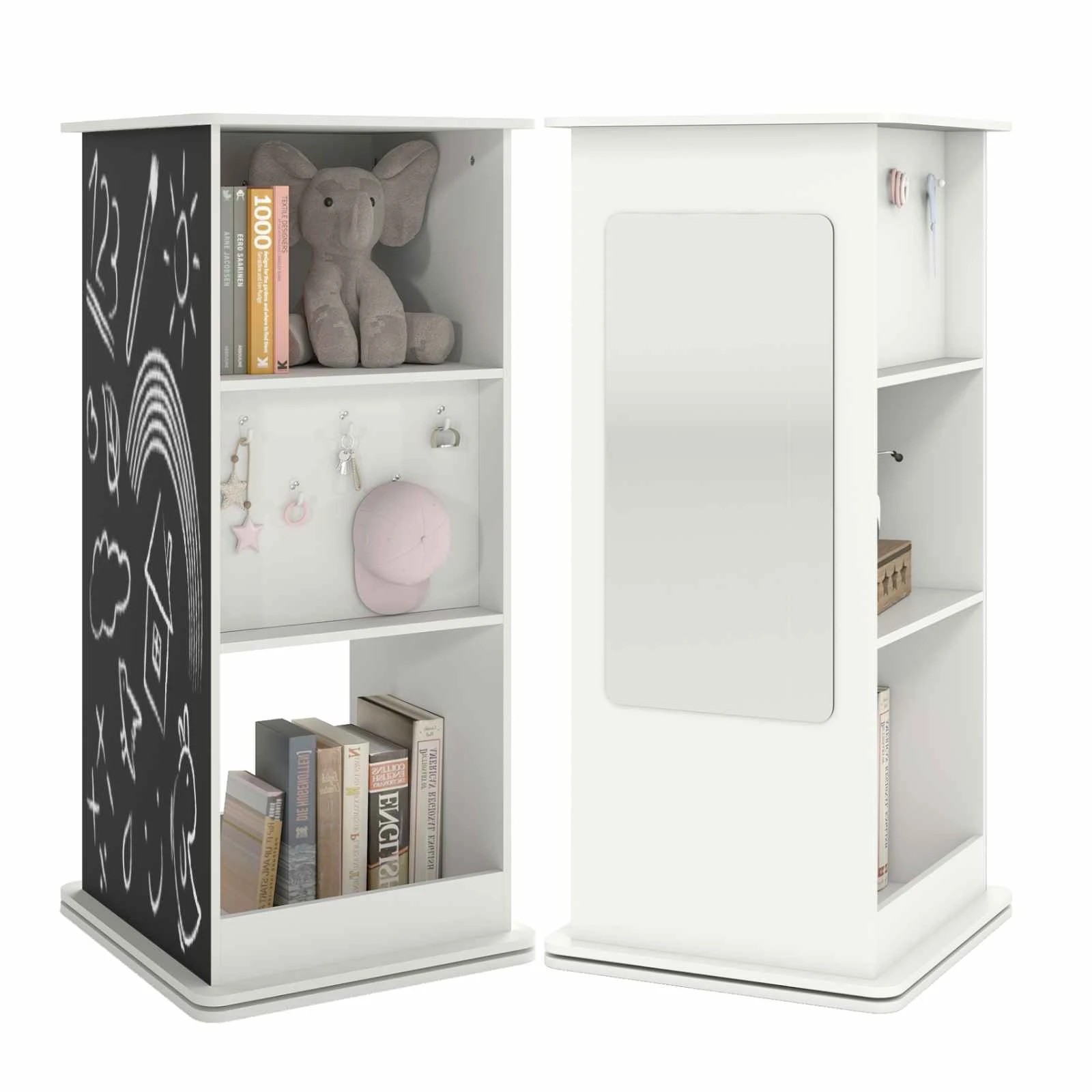 1 Costway Bookshelf Bookcase Dressing Mirror w/Hooks - White, 1 of 3