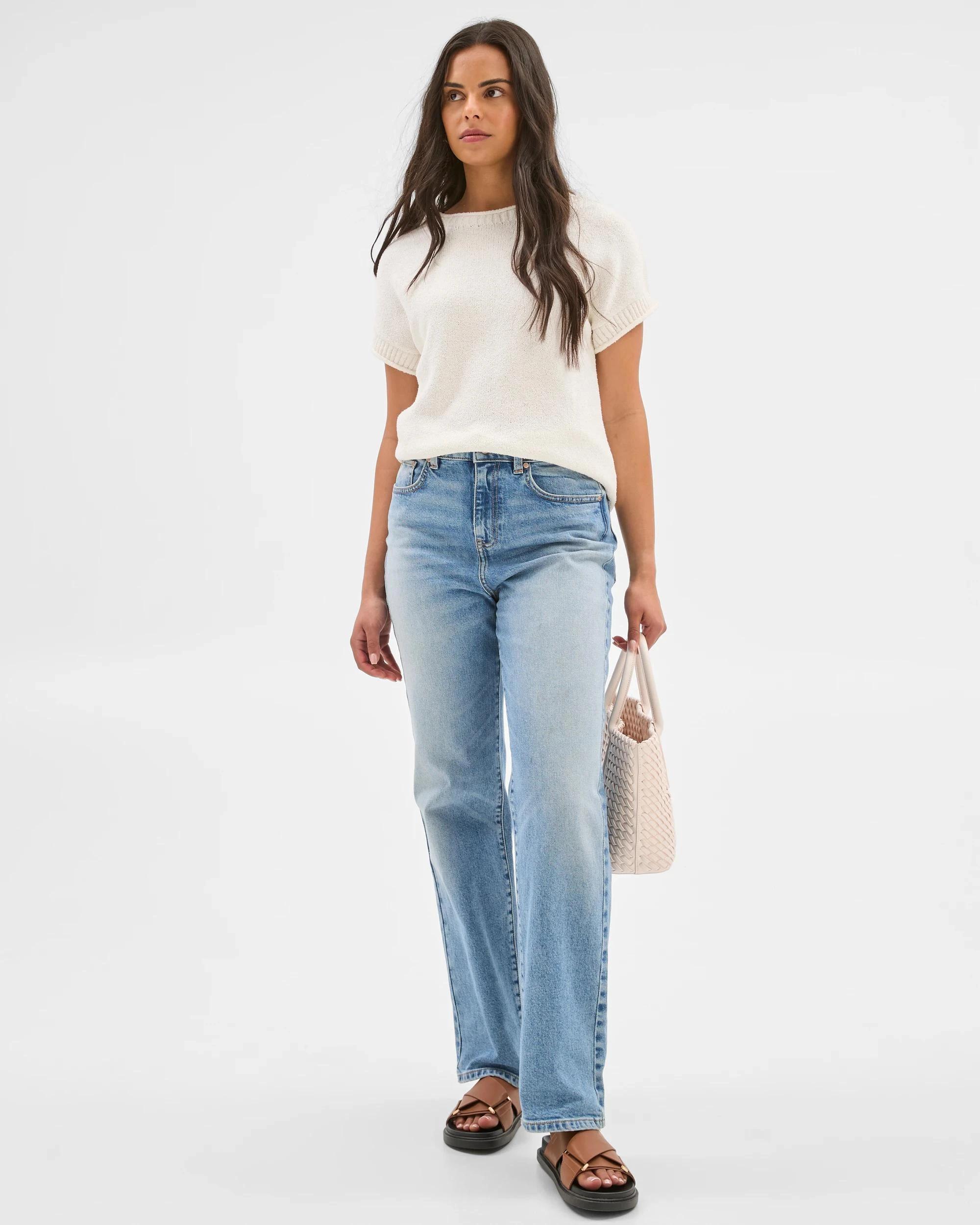 1 Target Australian Cotton Blend Boucle Roll Trim Knit Top CLOUD DANCER, 1 of 5