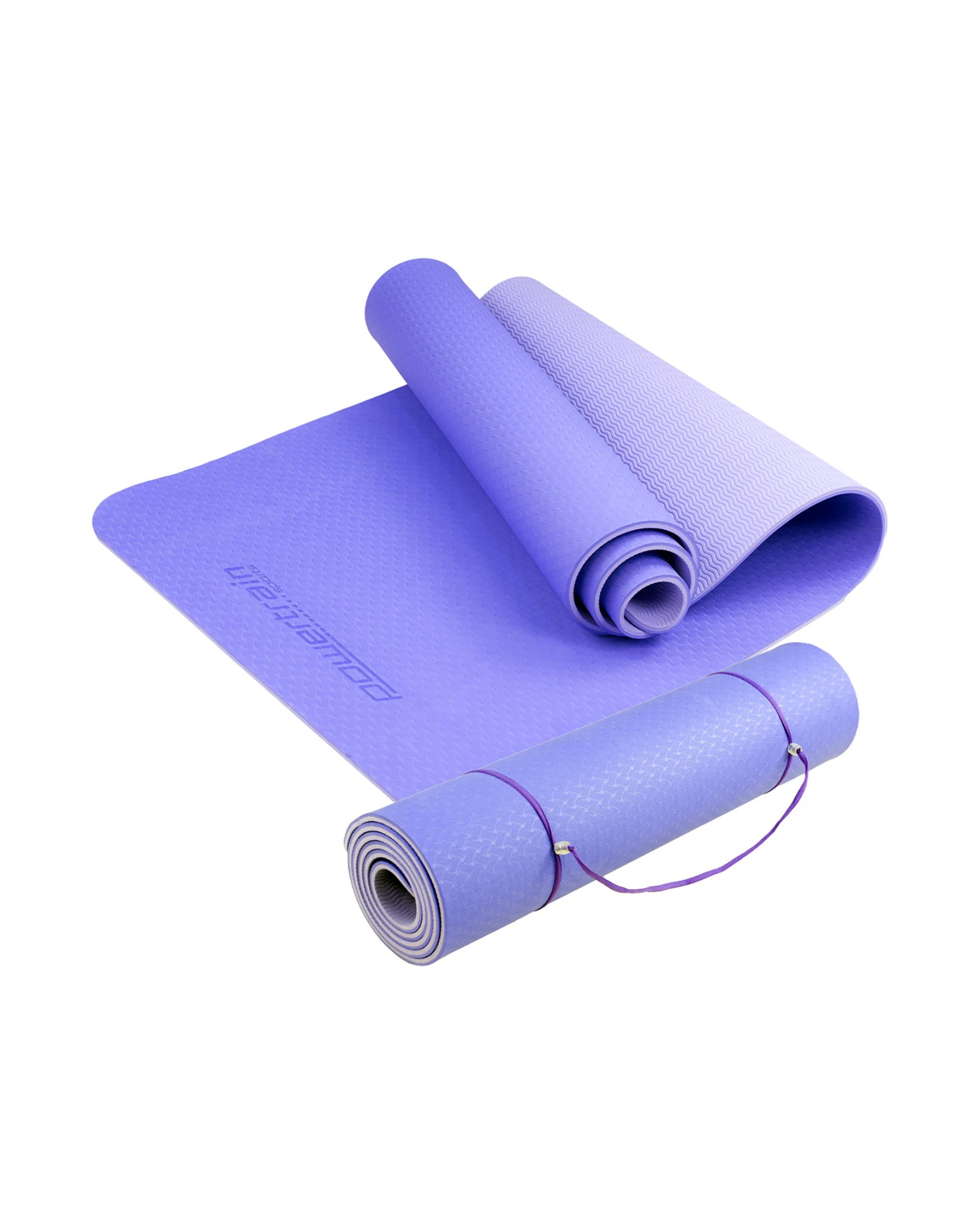 1 Powertrain 8mm Thick Yoga Exercise Mat Home Gym Pilates Fitness Dual Layer TPE - Purple, 1 of 5