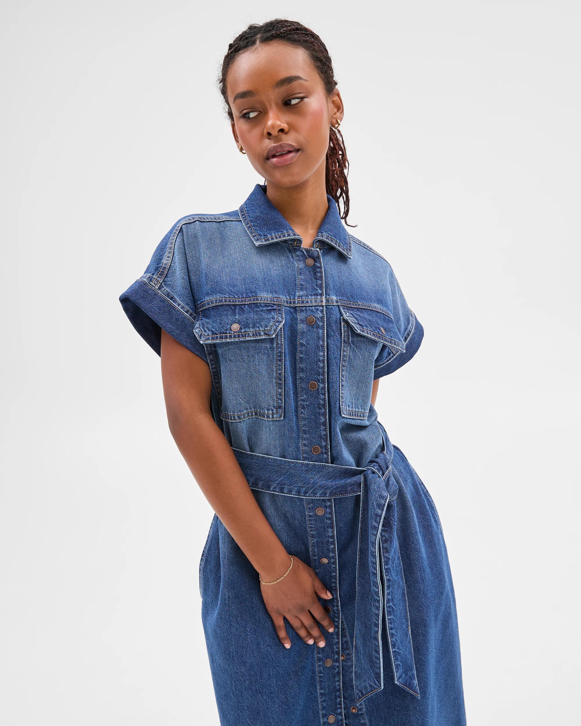 2 Target Petites Midi Denim Shirt Dress MEDITERRANEAN BLUE, 2 of 7