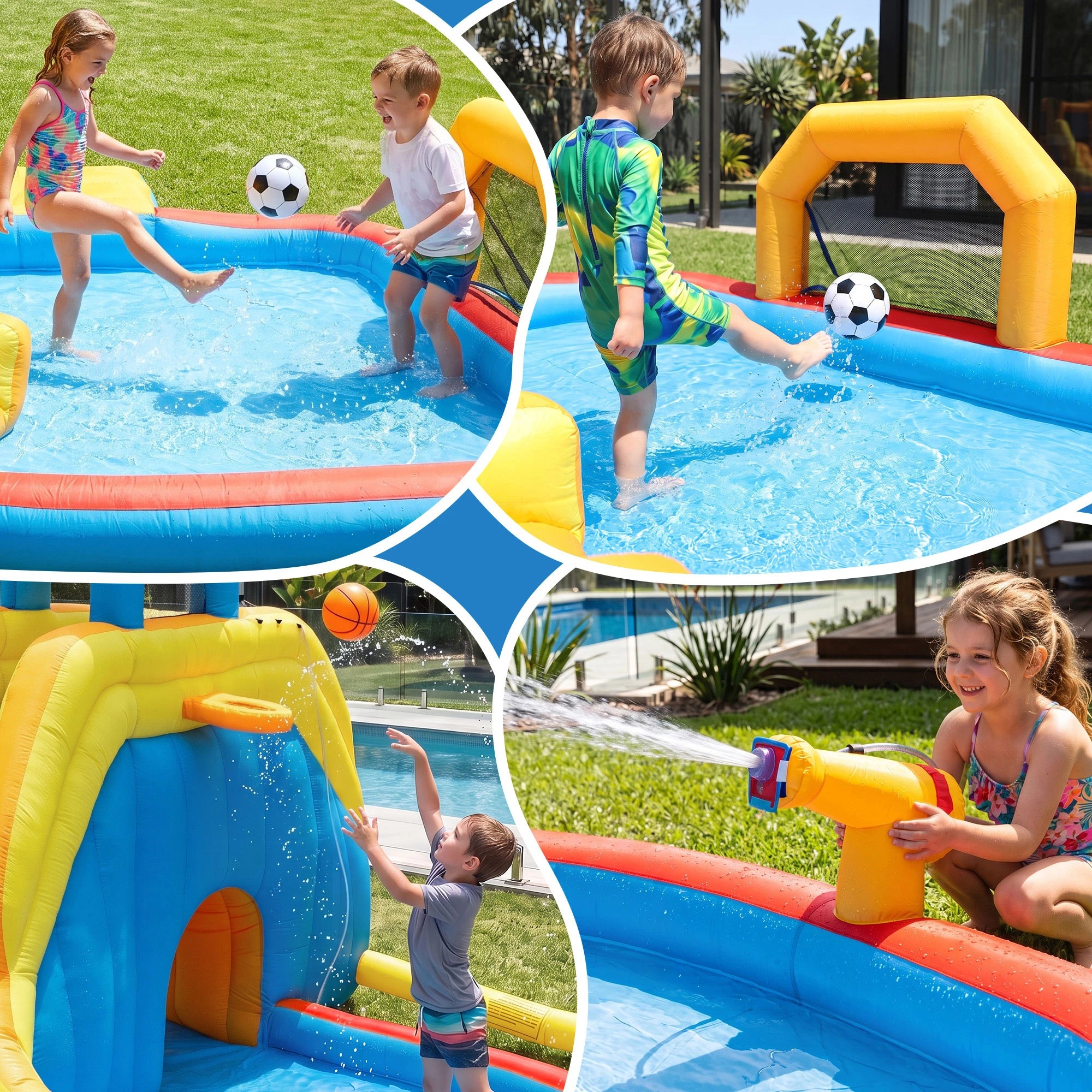 7 Keezi Inflatable Kids Pool Water Slide Splash Castle Dual Slides Football Water Cannon Basketball 622cmx542cm - Multi, 7 of 10