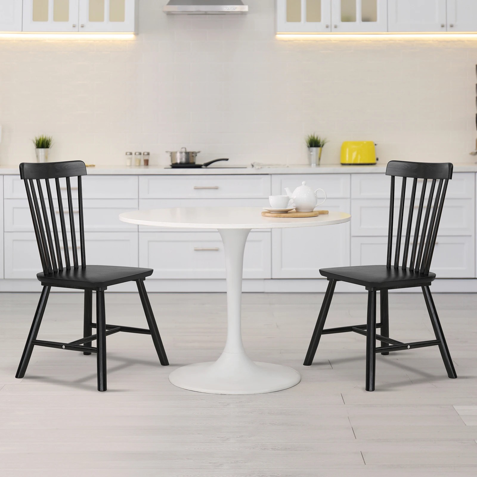 4 Alfordson 4x Dining Chairs Kitchen Lounge Cafe Retro Solid Wood Modern - Black, 4 of 10