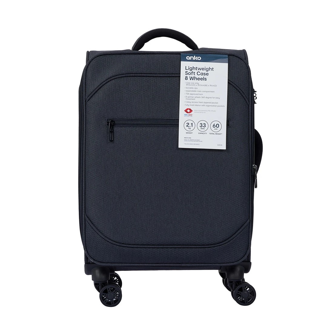8 49.5cm 8 Wheels Lightweight Soft Case - Charcoal, 8 of 8