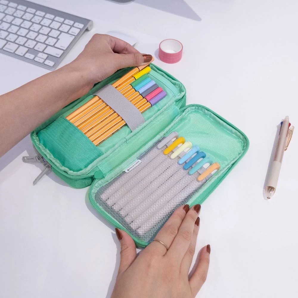 4 Smart Fit Twin Zip Pencil Case Large Green, 4 of 8