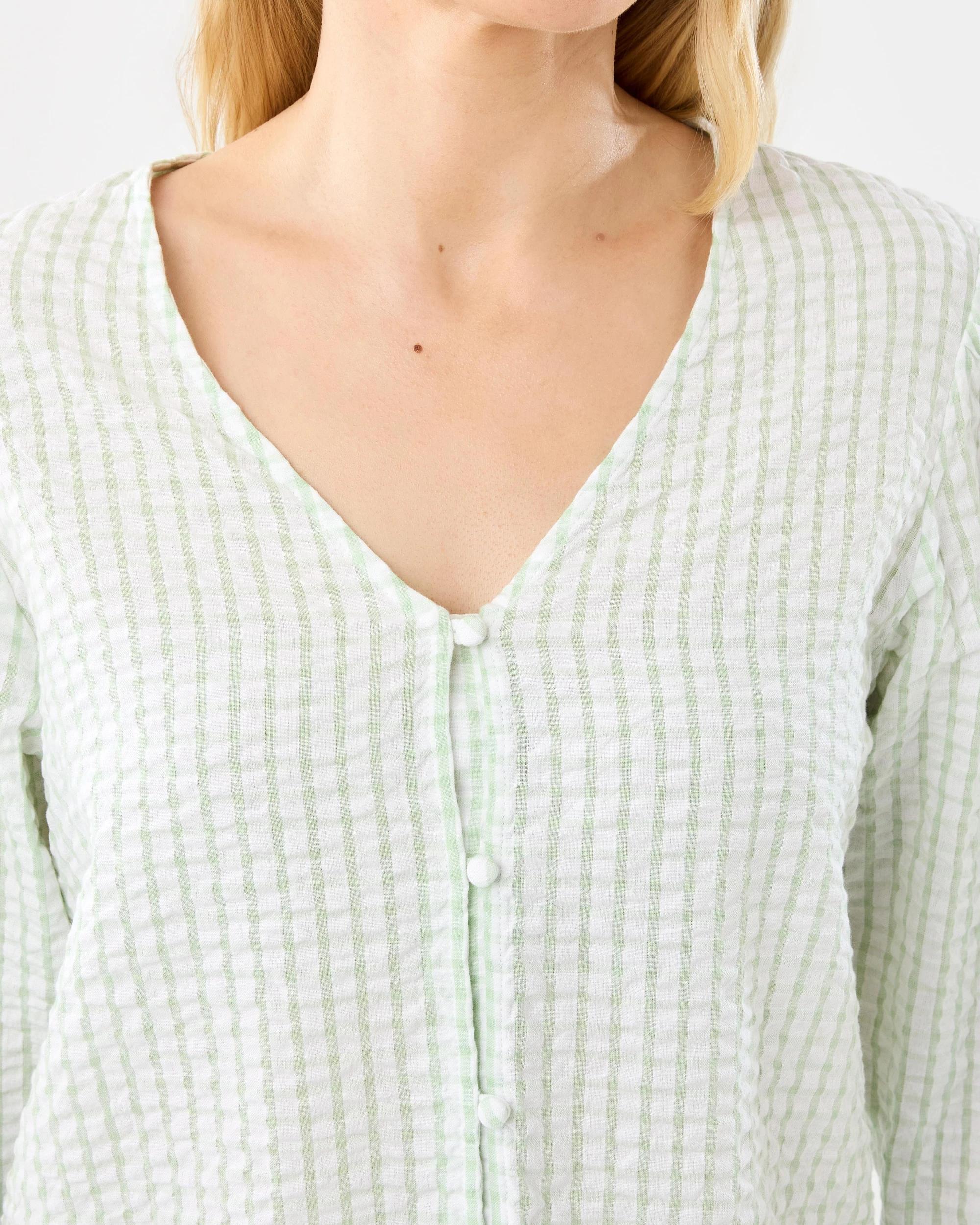 5 Yarn Dyed Cotton Seersucker Woven Frill Pyjama Set Gingham, 5 of 9