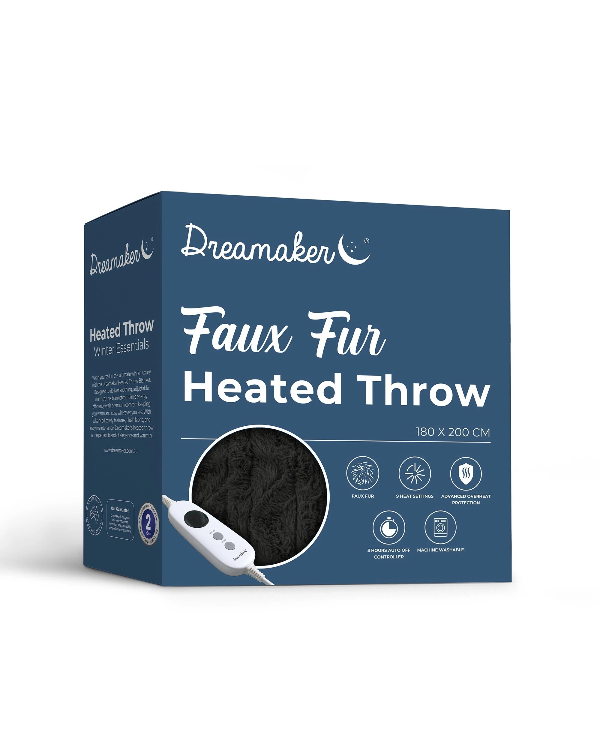 7 Dreamaker Felix 500gsm Faux Fur Heated Throw 180x200cm - Charcoal, 7 of 7
