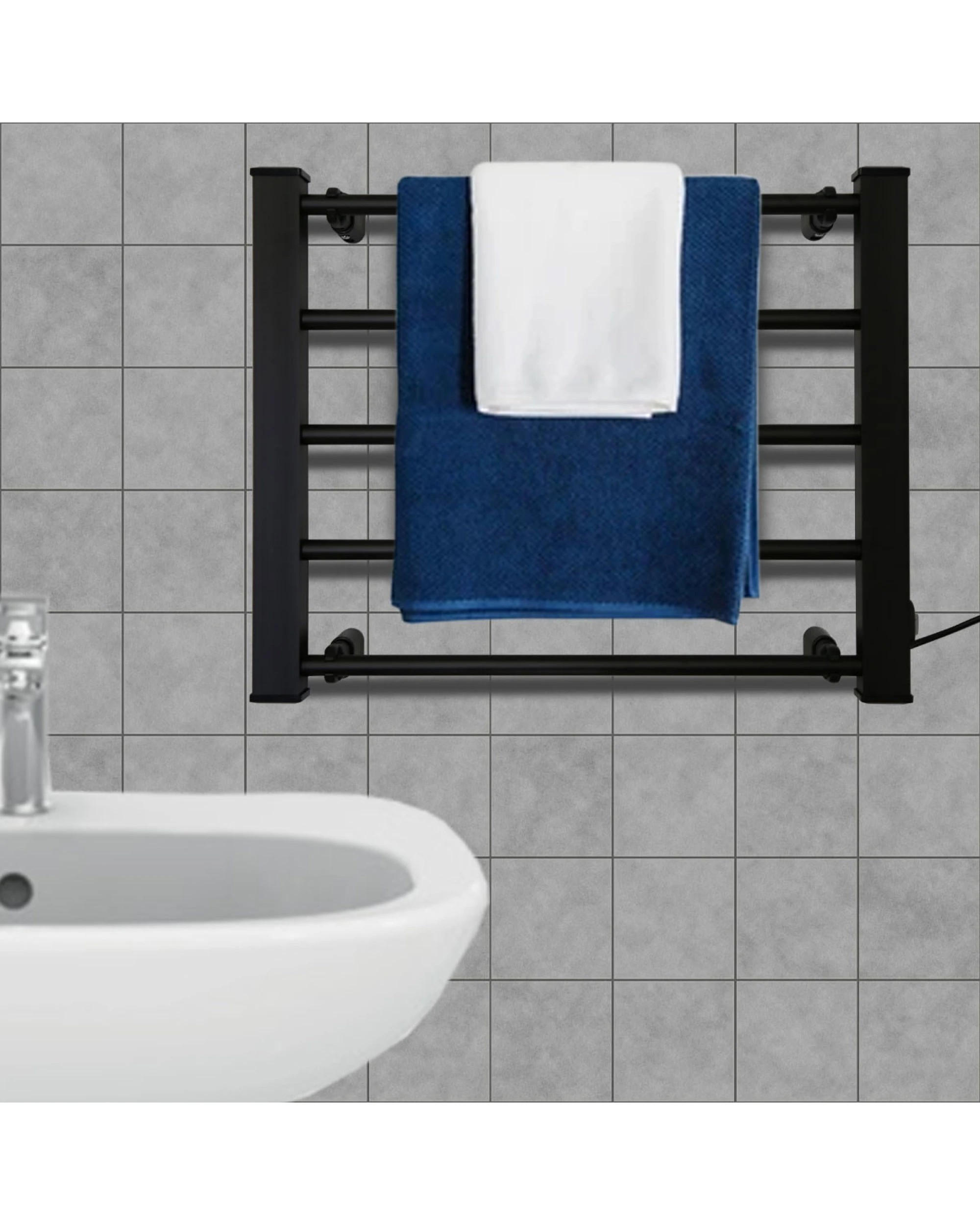 3 Pronti Heated Electric Towel Bathroom Rack Ev-90- Black, 3 of 5