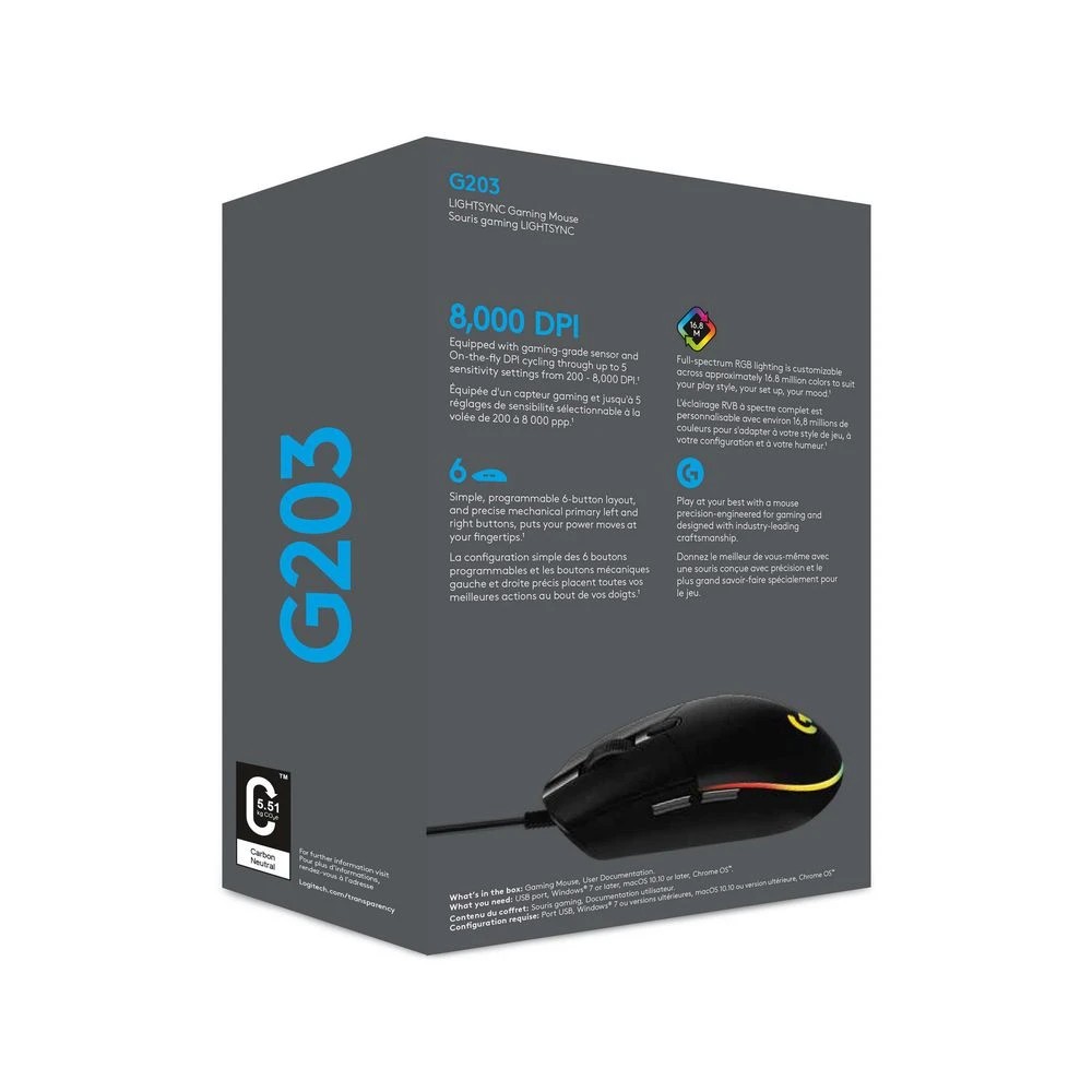 6 Logitech G203 LIGHTSYNC Gaming Mouse Black, 6 of 6