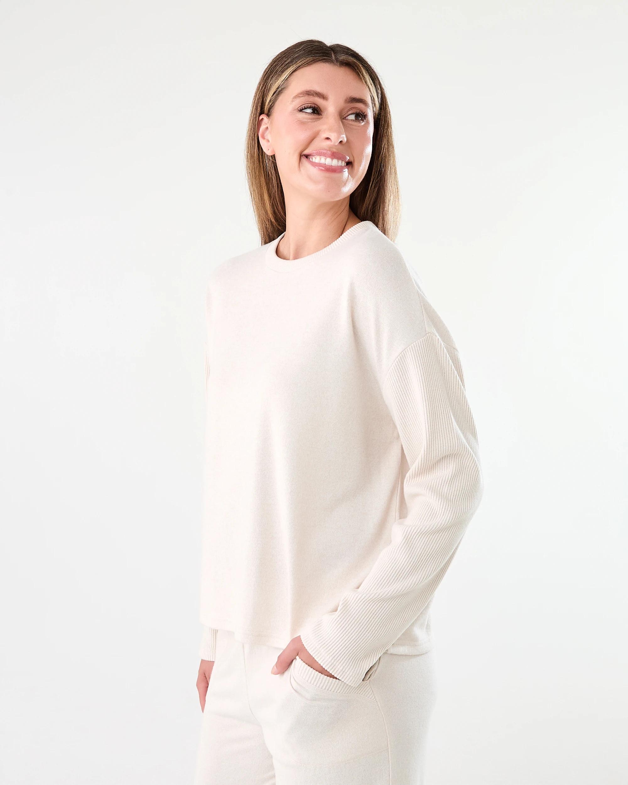 2 Super Soft Rib Sleeve Lounge Top Marled Oat, 2 of 8
