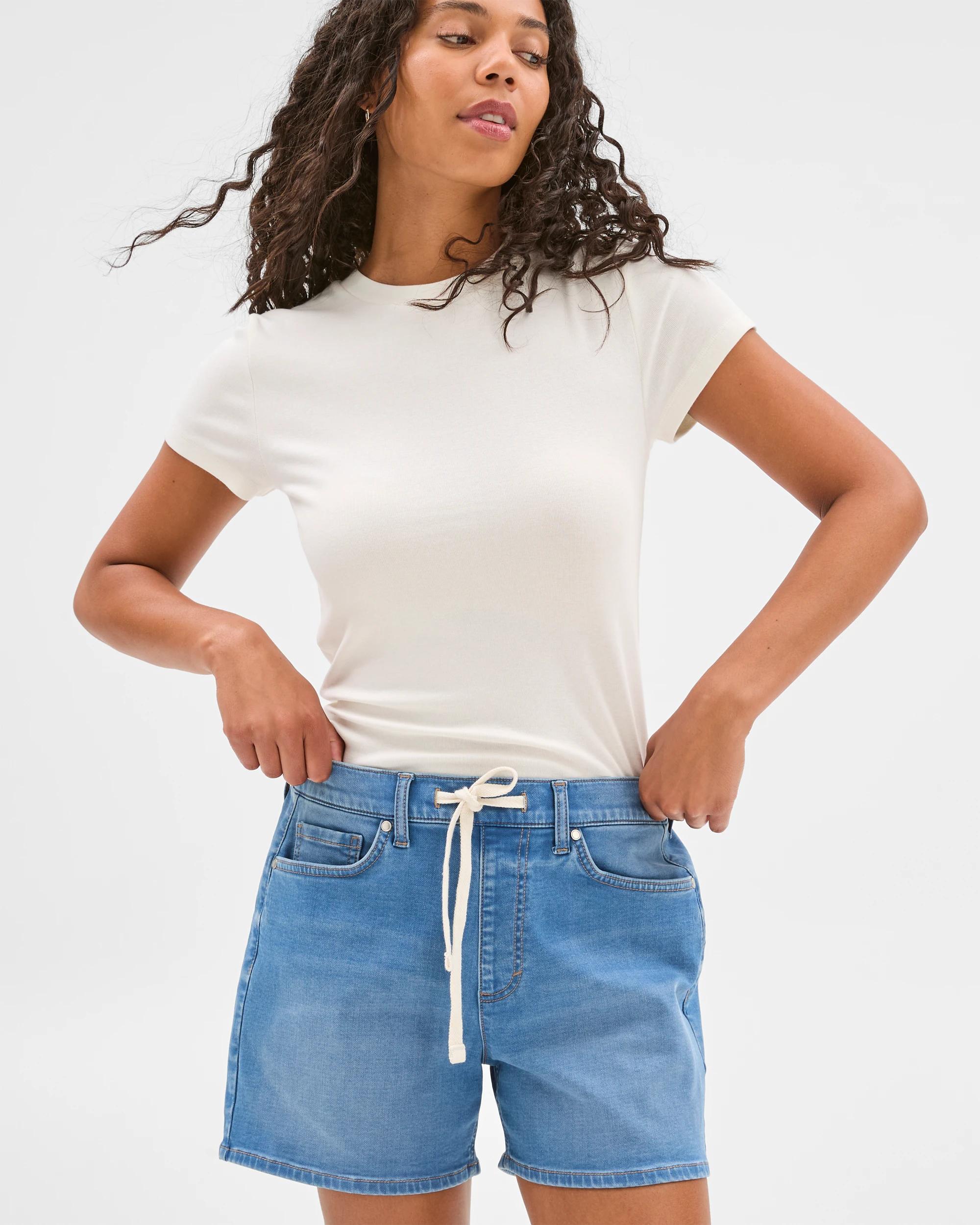 1 Target Tie Waist Knit Denim Shorts OLD SCHOOL BLUE, 1 of 6