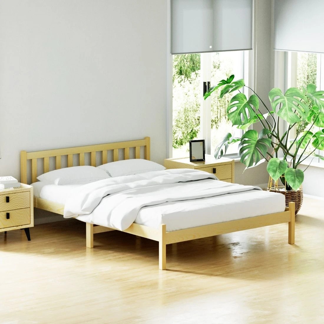 3 Artiss Bed Frame Double Size Wooden Oak - Brown, 3 of 5