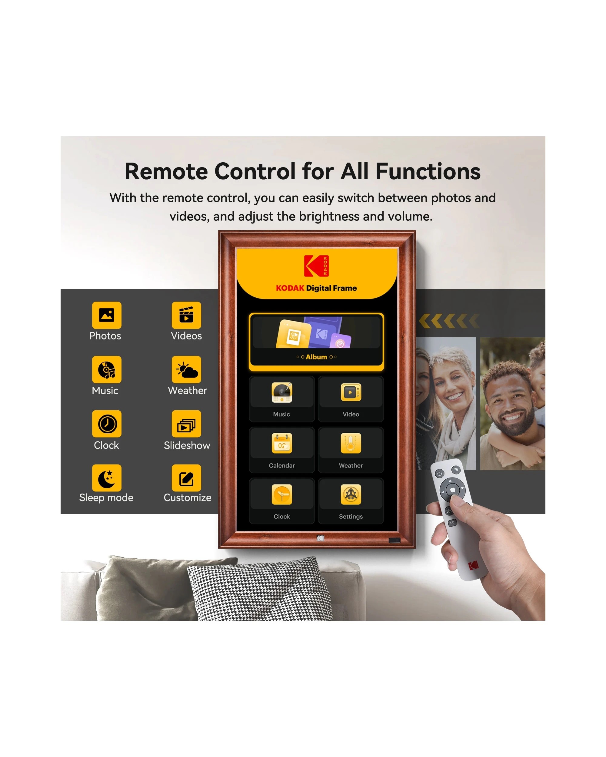 4 Kodak 32 Inch Wi-Fi Digital Wall Photo Frame Wooden Edge 32GB, 4 of 5