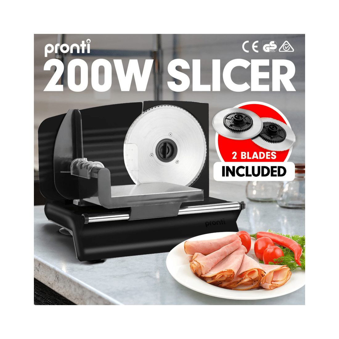 1 200w Pronti Deli And Food Electric Meat Slicer Blades Processor Black, 1 of 5