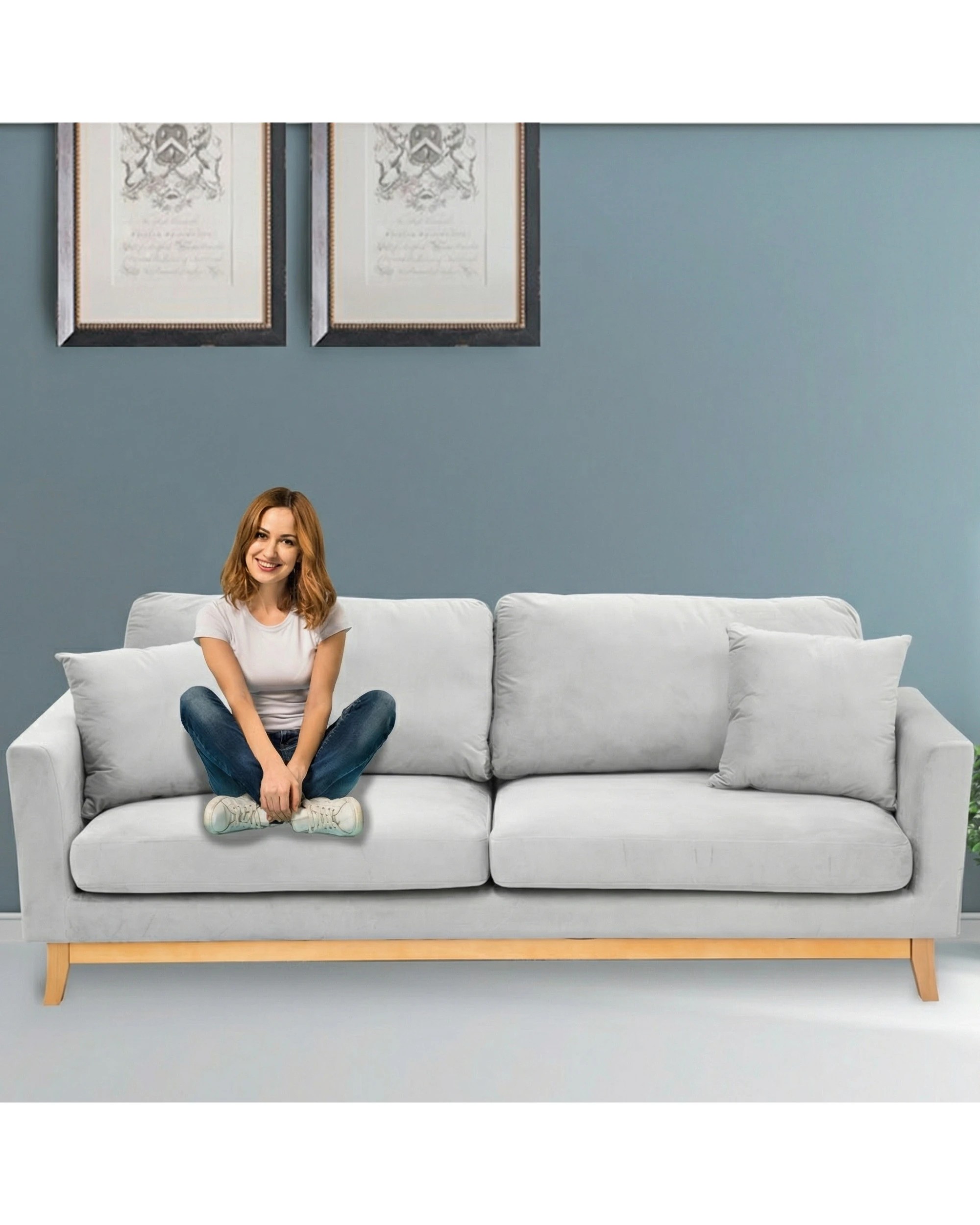 8 Sarantino 3 Seater Faux Velvet Sofa Bed Couch Furniture - Grey, 8 of 9