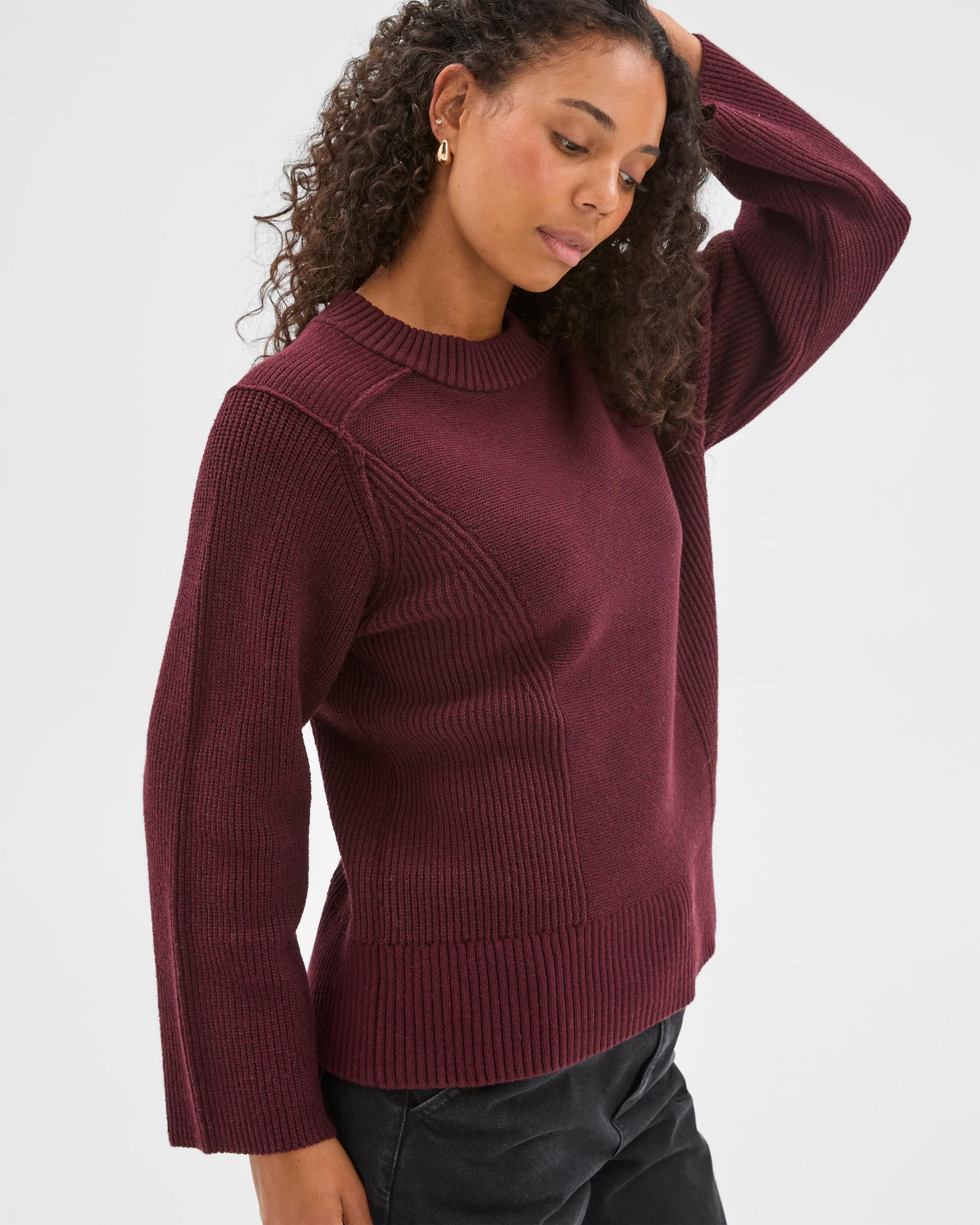 5 Target Woman Australian Cotton Blend Knit Stitch Crew Neck Jumper BORDEAUX BURGUNDY, 5 of 7