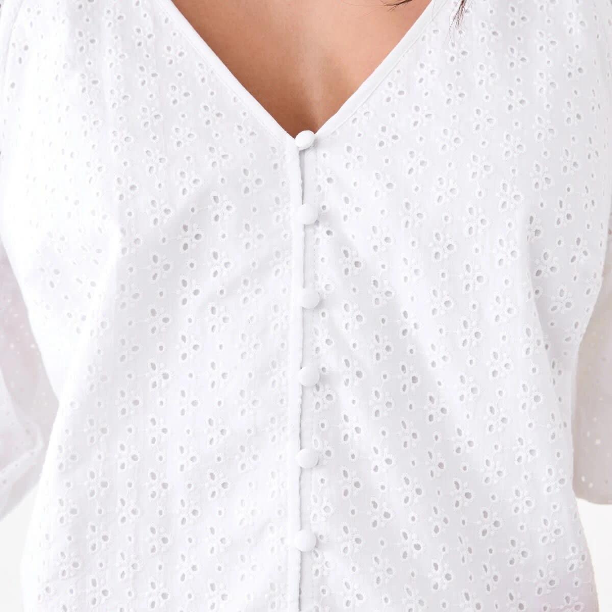 6 Short Sleeve Broderie Button Front Top White, 6 of 6
