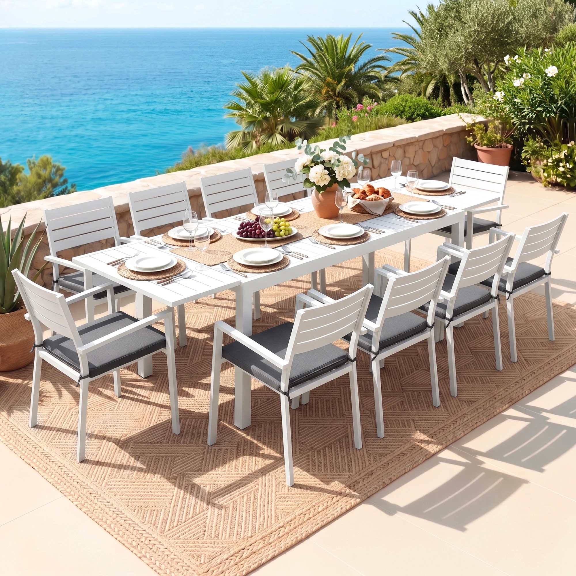 9 Gardeon Outdoor Dining Set 11PCS Aluminum Extendable Table and Chairs Patio Furniture - White, 9 of 9