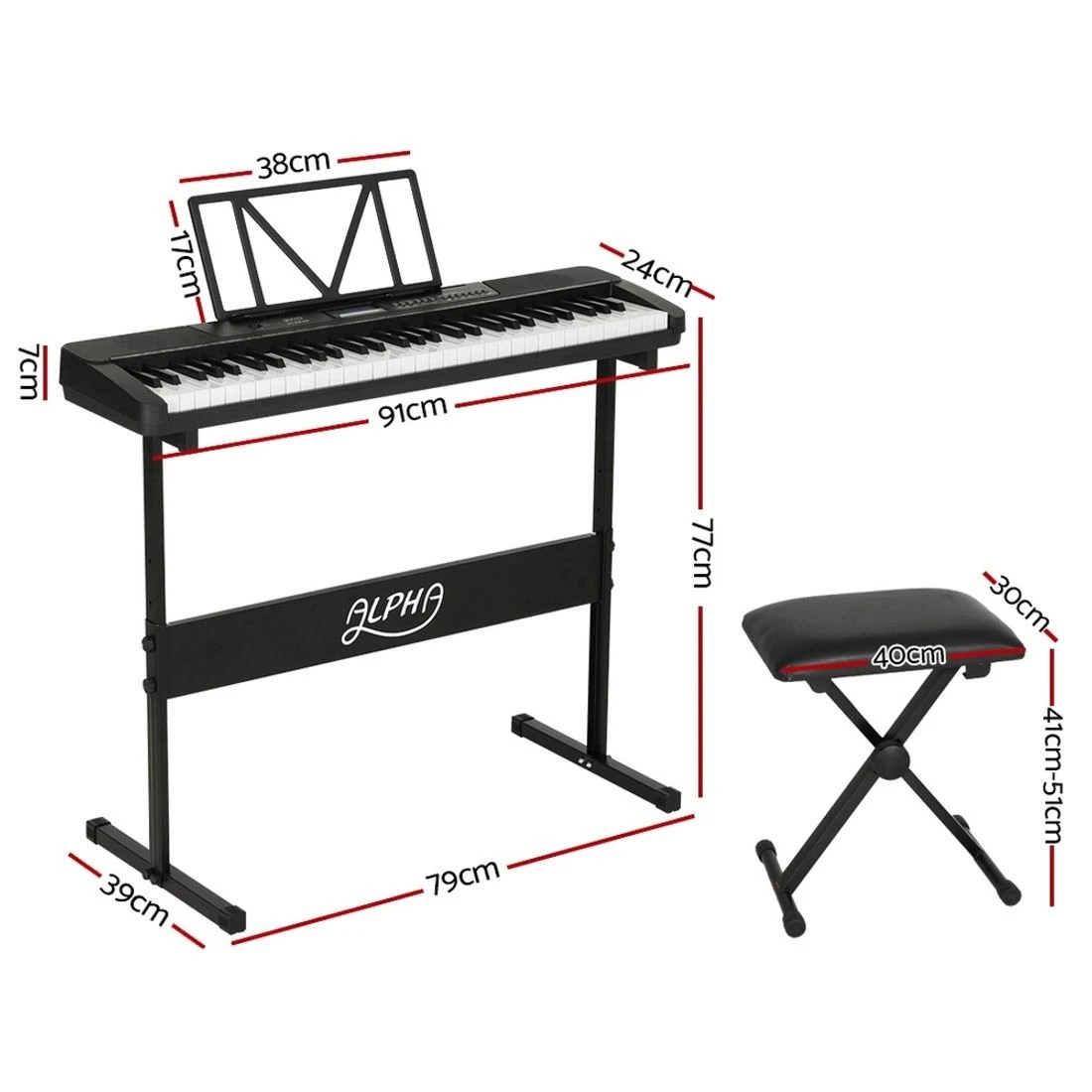 2 Alpha 61 Keys Electronic Piano Keyboard Digital Electric w/ Stand Stool Touch - Black, 2 of 6