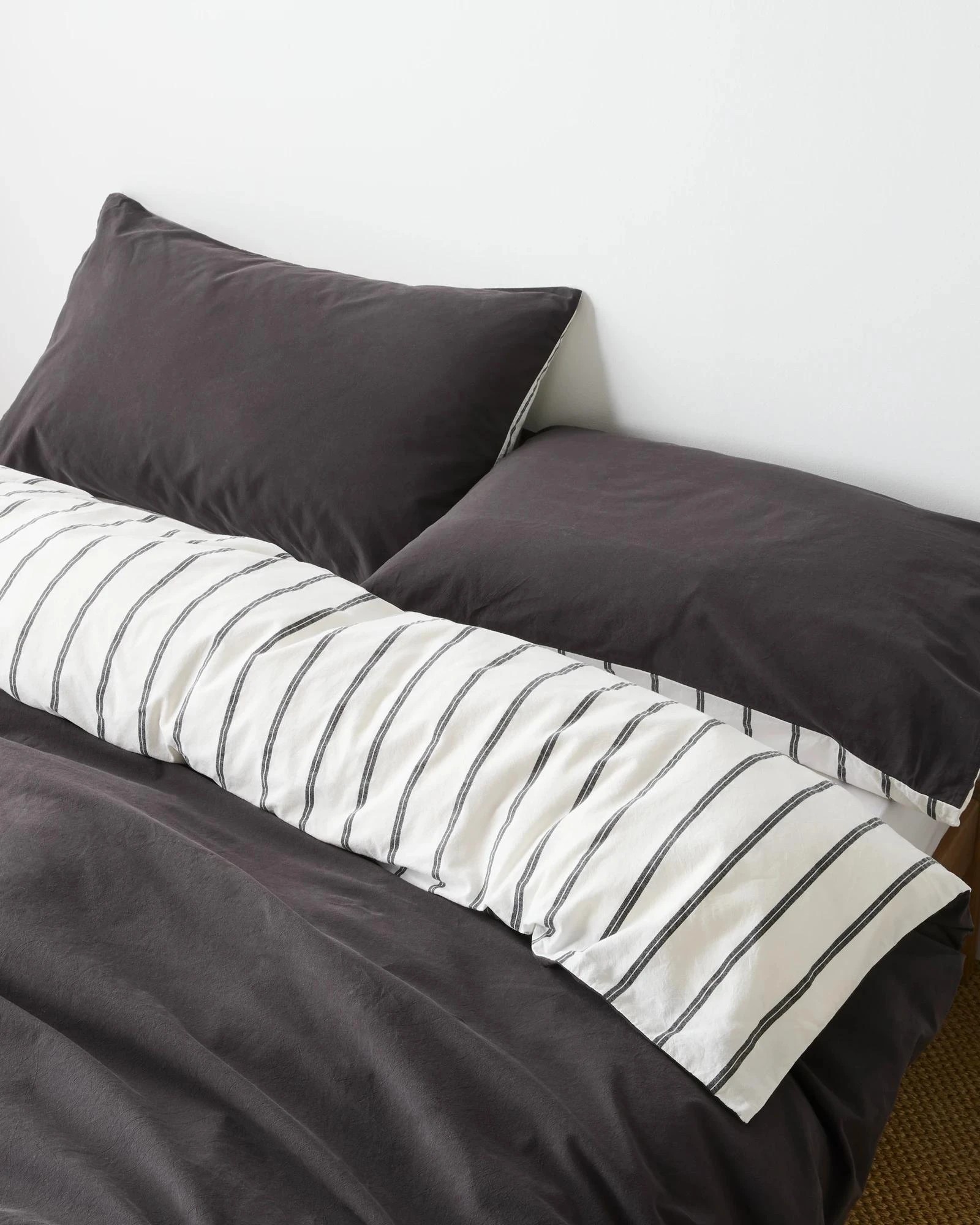 3 Arlo Stonewash Stripe Quilt Cover Set - Super King Bed - Black, 3 of 6