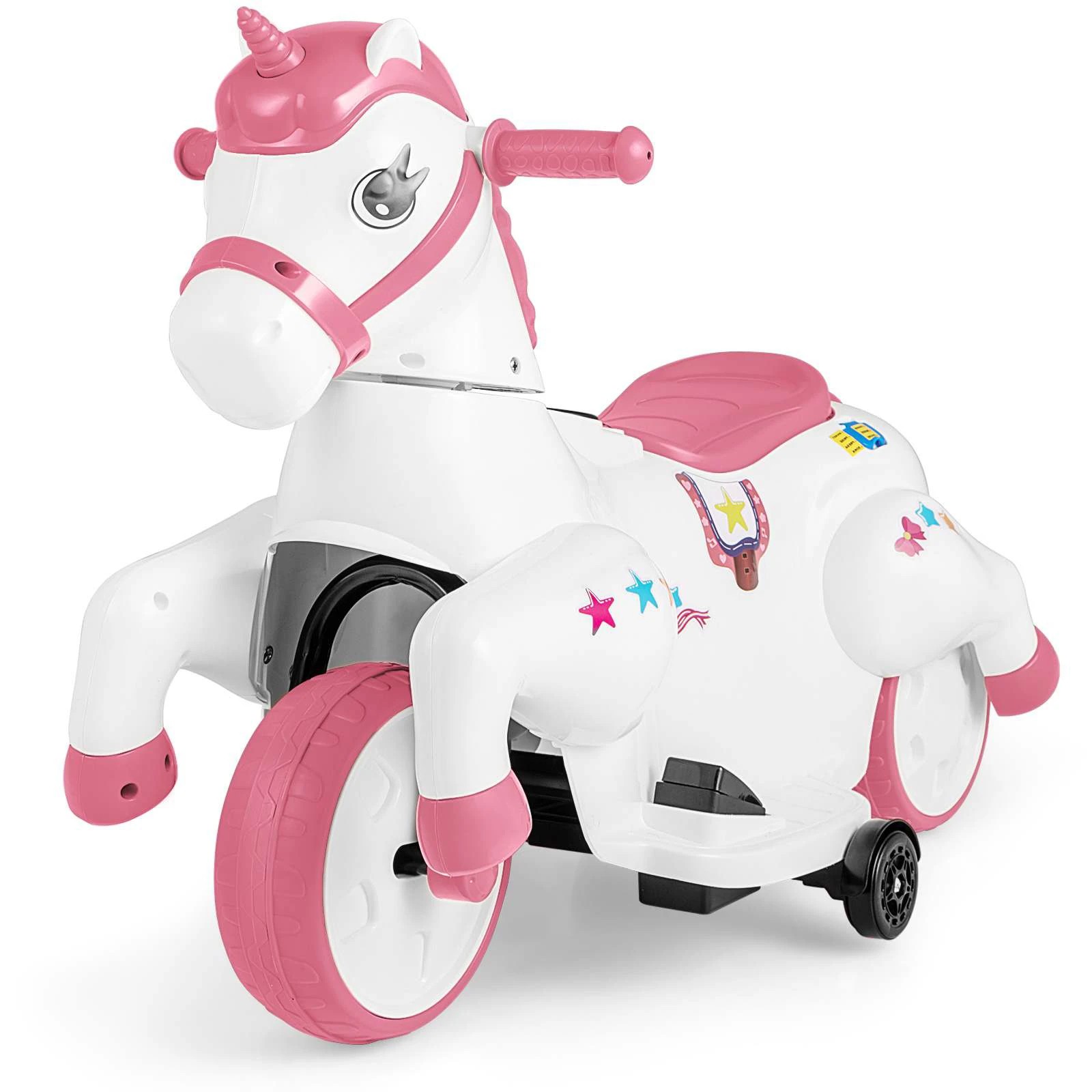 1 Costway 12V Unicorn Ride on Motorcycle Toy Ride on Car Pony w/Training Wheels - Pink, 1 of 1