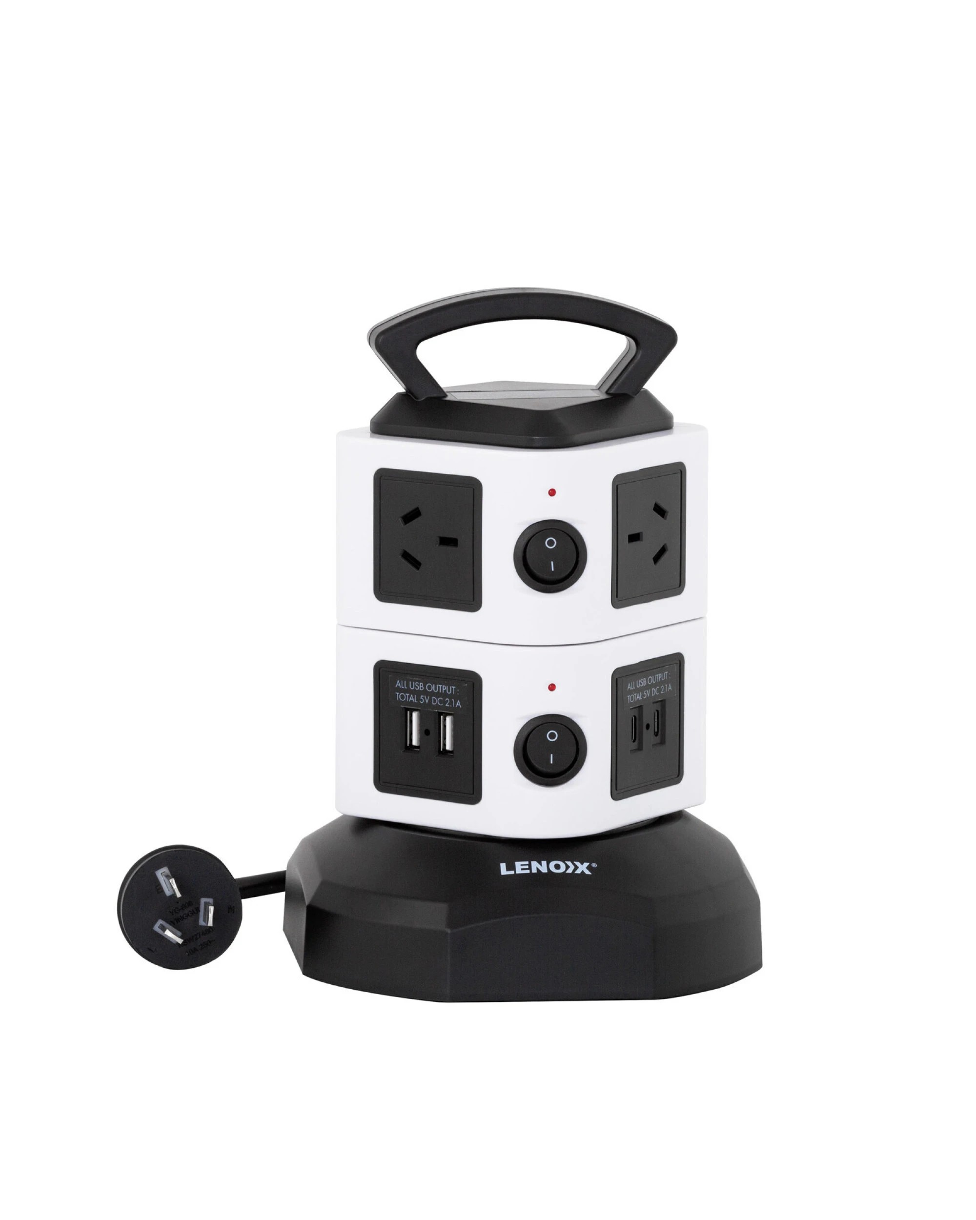 1 Lenoxx Tower Power Board with 6 Outlets + 2X USB A & 2X USB C, 1 of 4