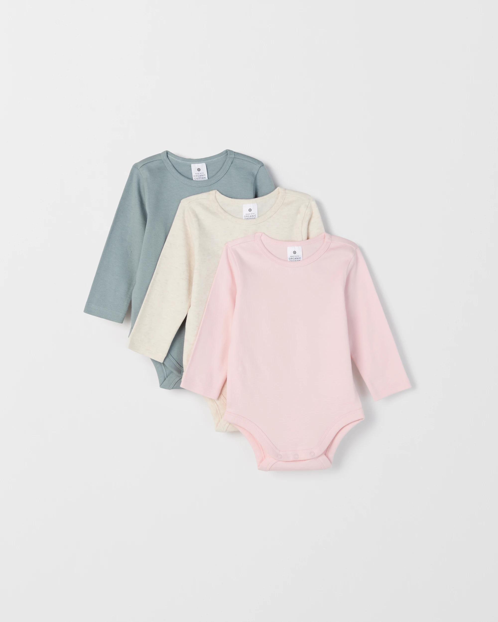 1 Target Baby Baby Organic Cotton 3 Pack Long Sleeve Bodysuit PINKS, 1 of 4