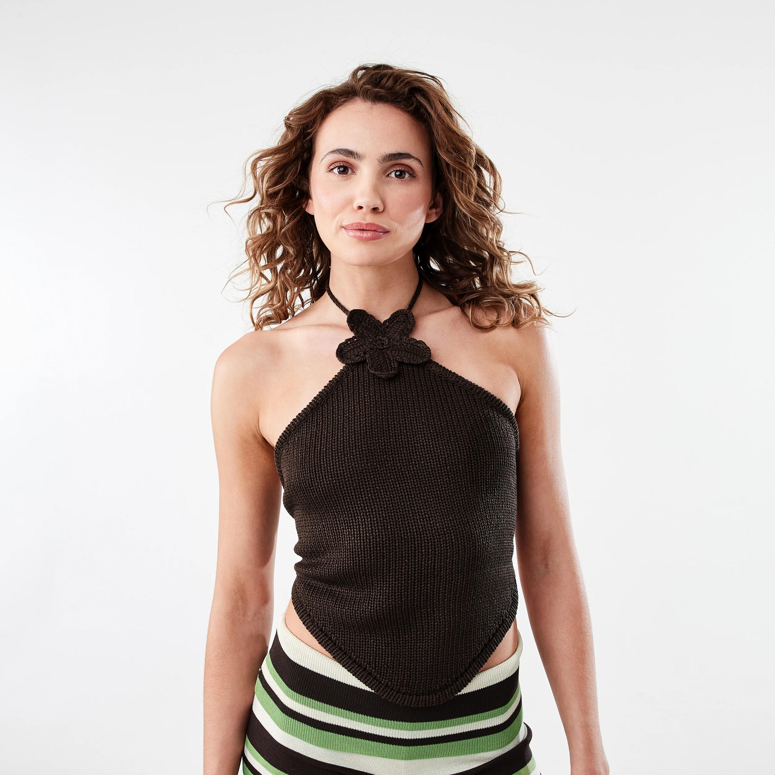 1 Crochet Halter Neck Top Melt Brown, 1 of 7